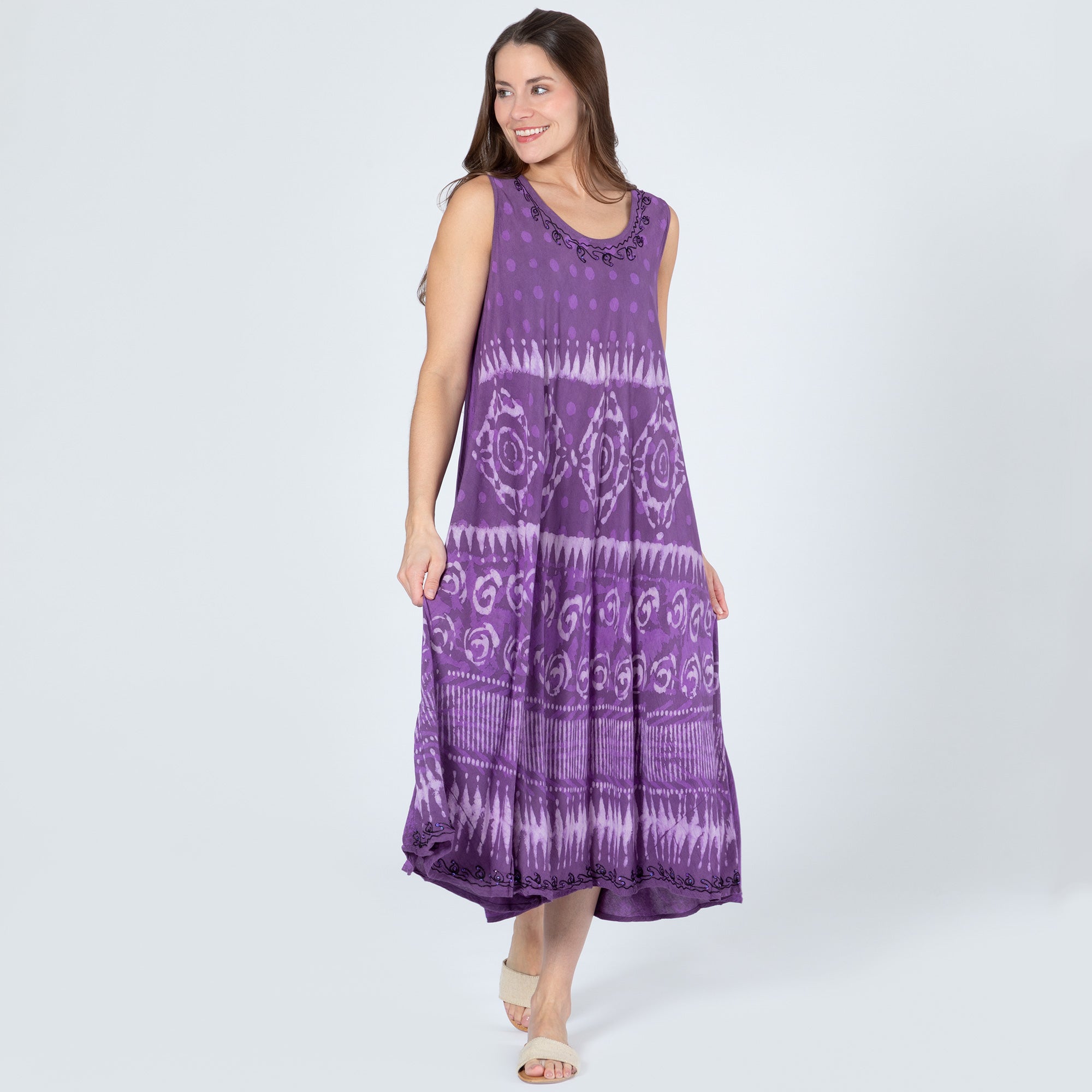 Premium Artisan Purple Tie-Dye Sleeveless Dress