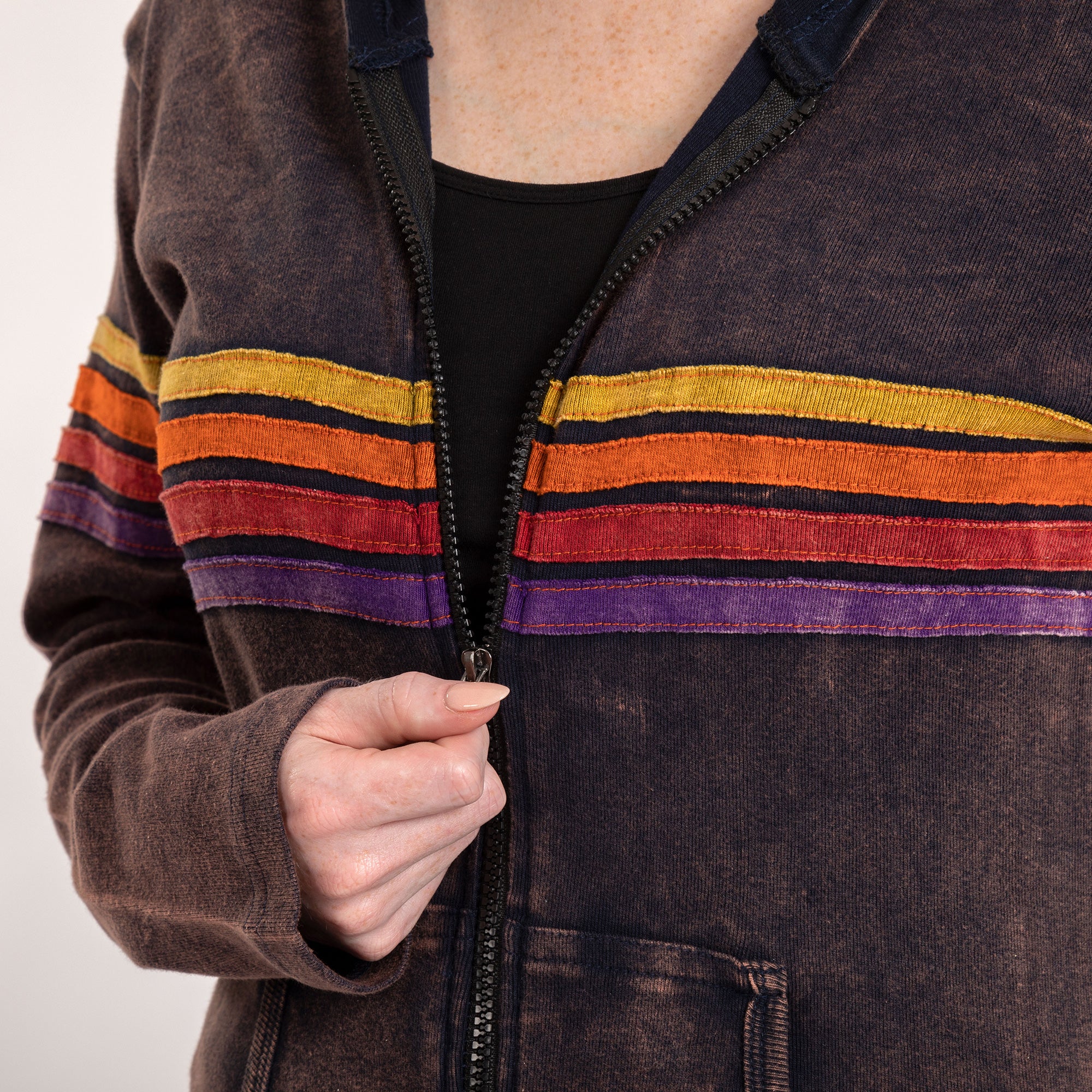 Premium Artisan Rainbow Stripes Cotton Hoodie