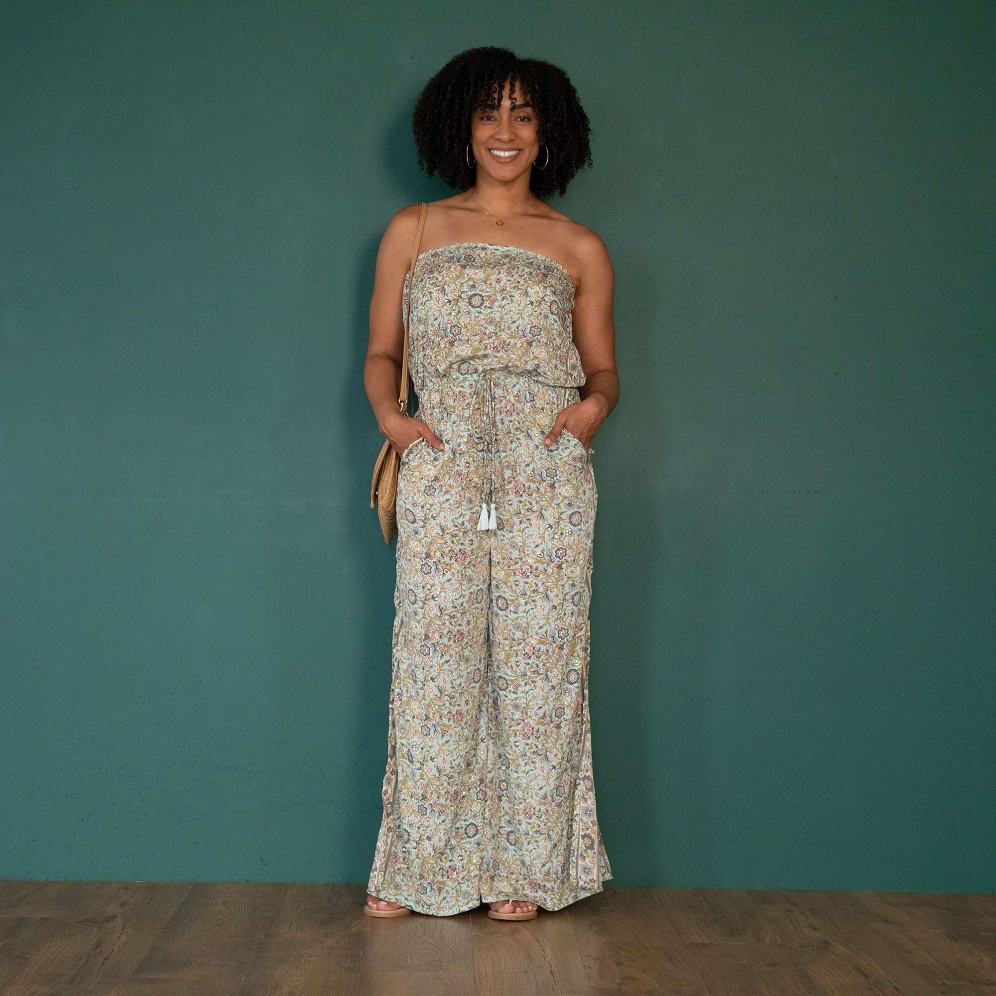 Bohemian Elegance: Saree-Inspired Strapless Jumpsuit