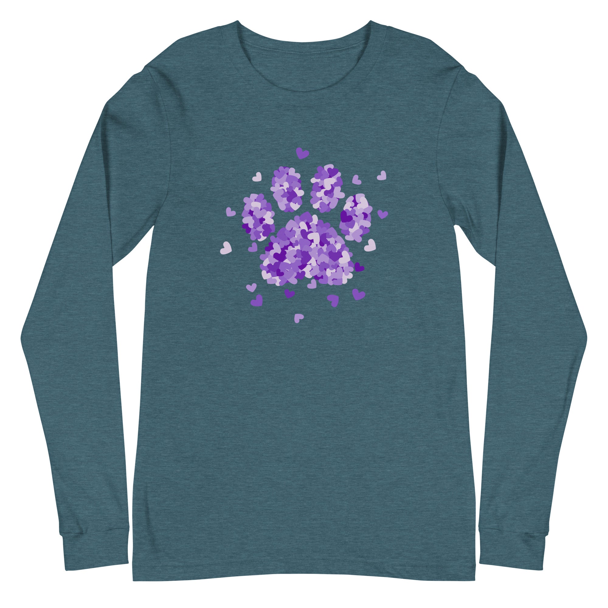 Premium Purple Paw Print of Hearts Long Sleeve Tee - Ultimate Comfort & Style