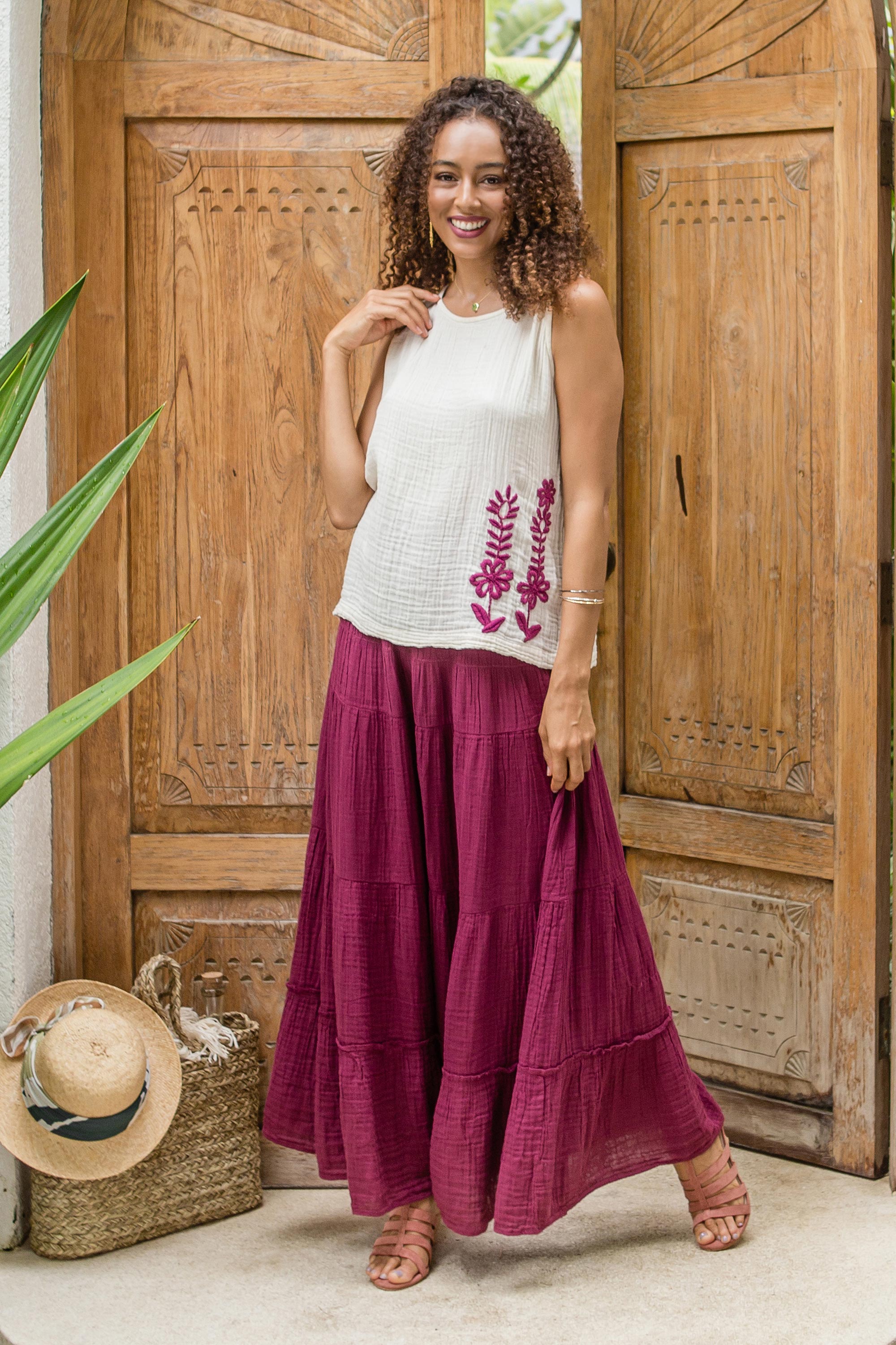 Premium Mulberry Thai Cotton Double Gauze Maxi Skirt - Ultimate Comfort & Style