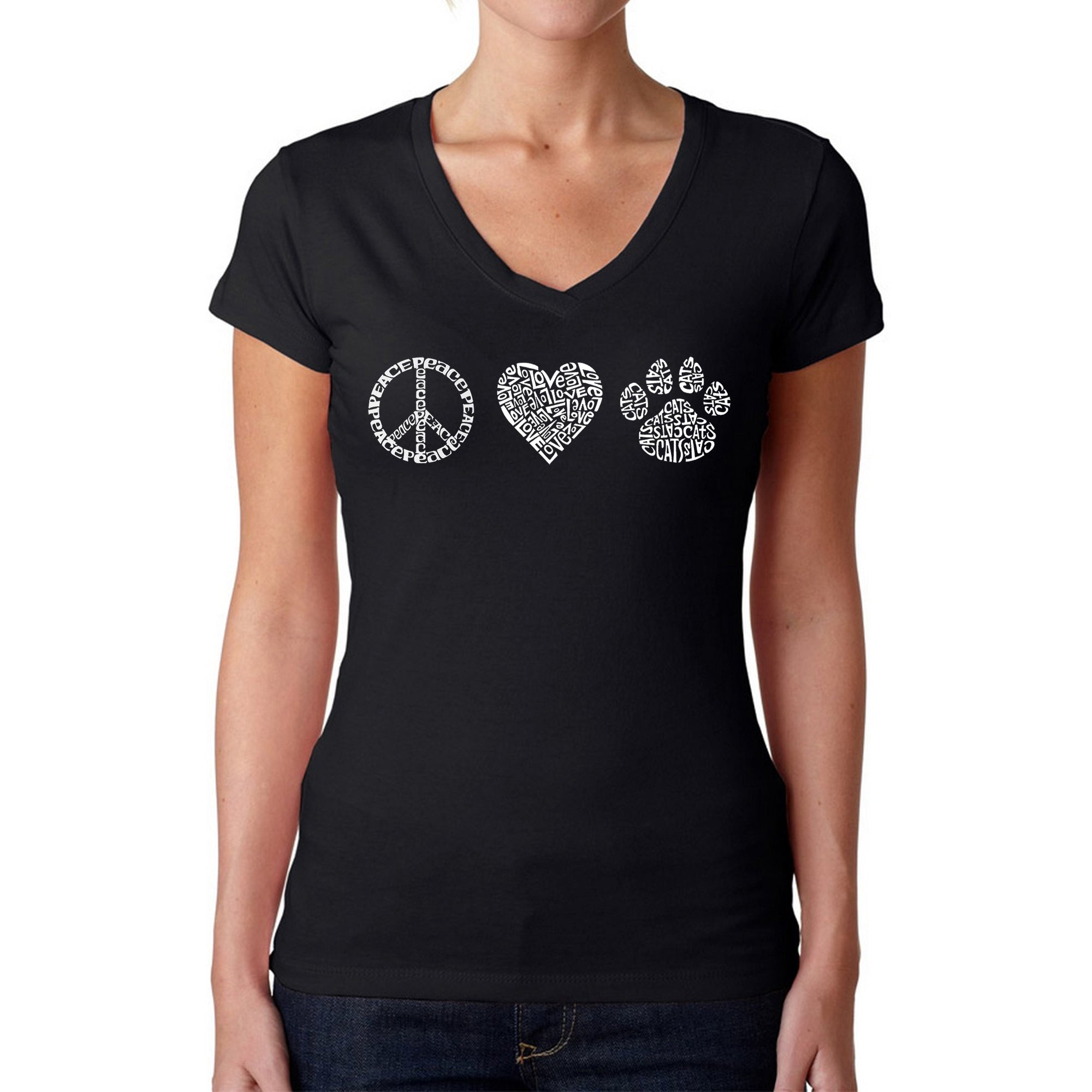 Ultimate Peace Love Cats - Premium Women's Word Art V-Neck T-Shirt