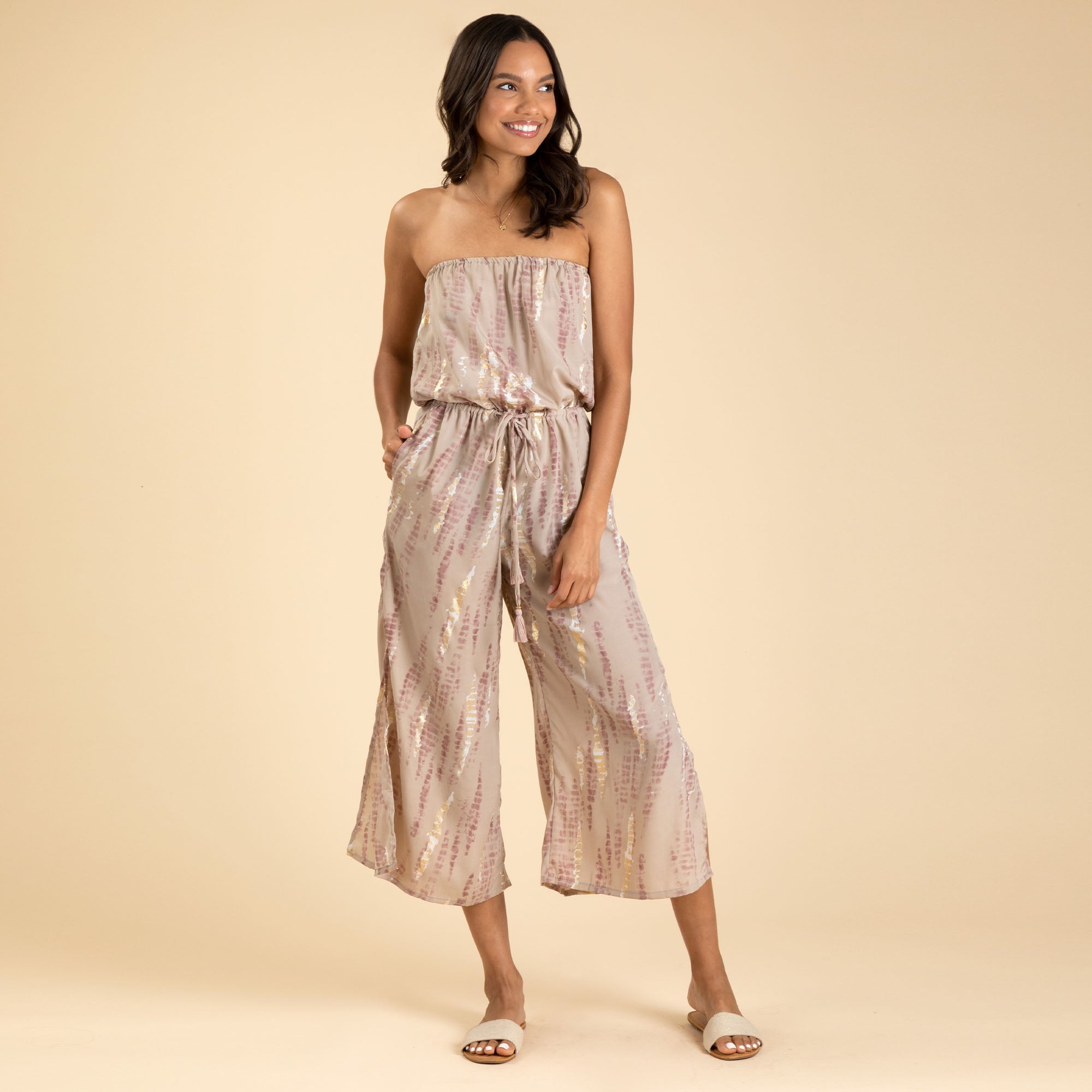 Bohemian Elegance: Saree-Inspired Strapless Jumpsuit