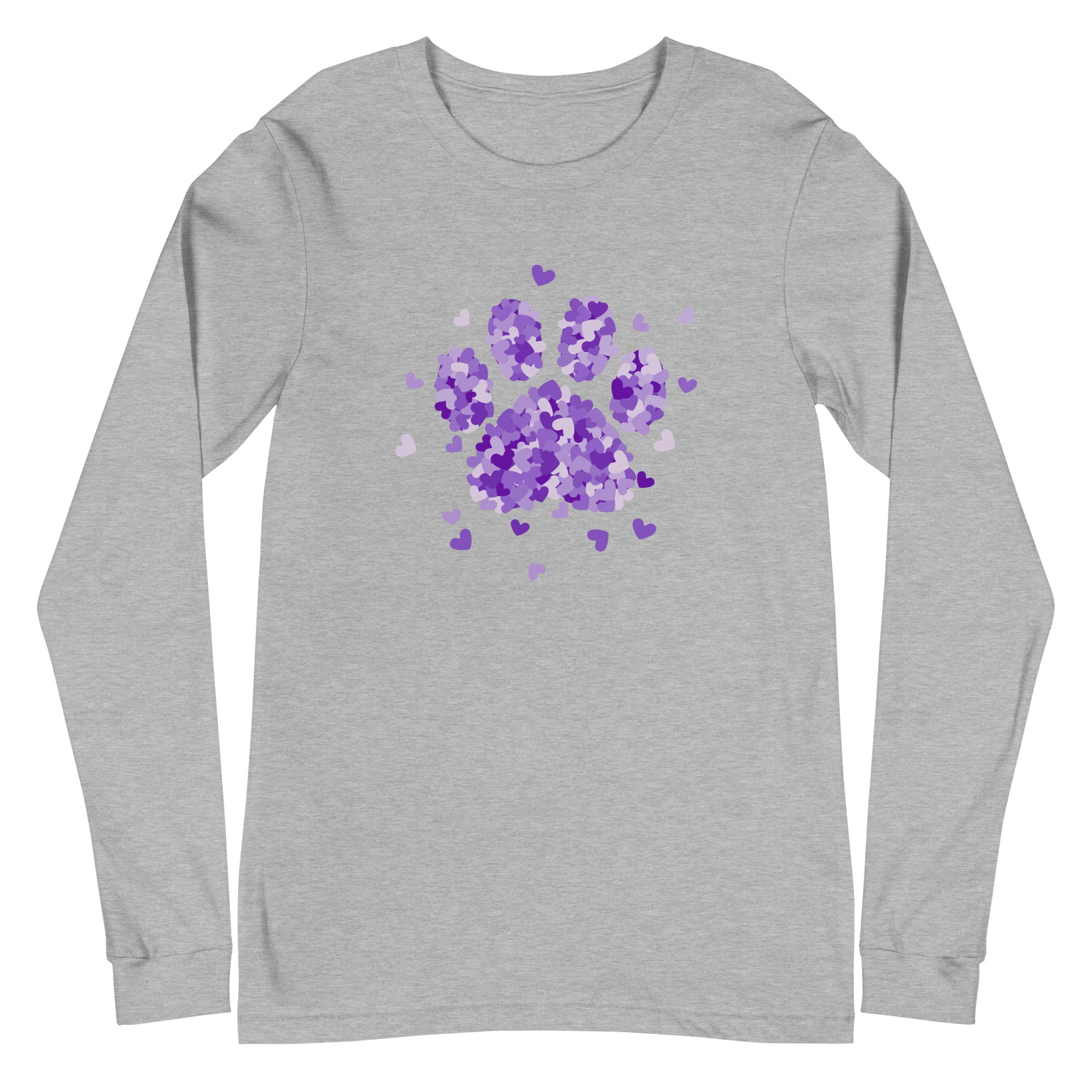 Premium Purple Paw Print of Hearts Long Sleeve Tee - Ultimate Comfort & Style