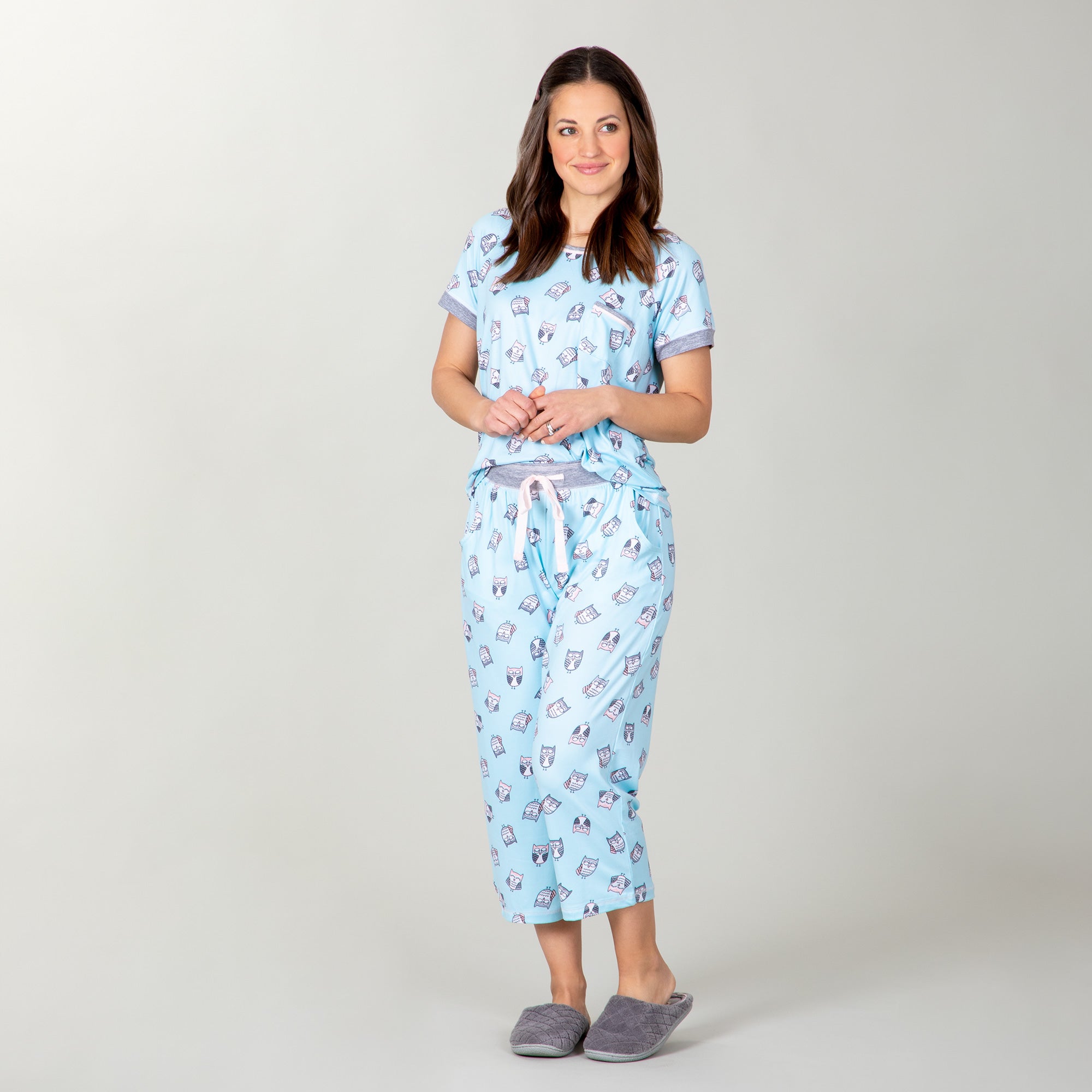 Premium Sleepy Owl Capri Pajama Set - Ultimate Comfort