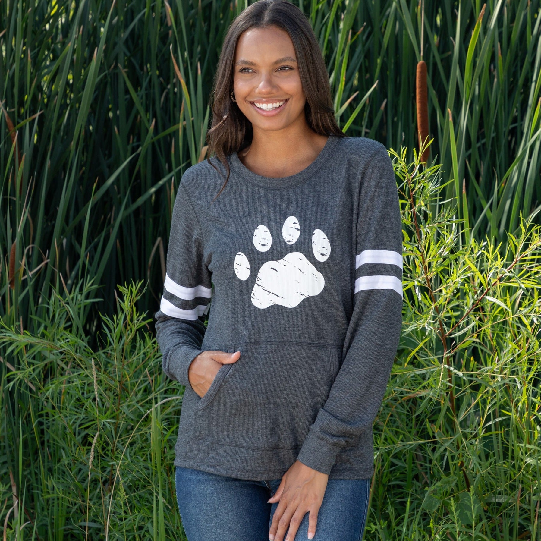 Premium Paw Stripe Thermal Long Sleeve Top - Ultimate Comfort for Pet Lovers