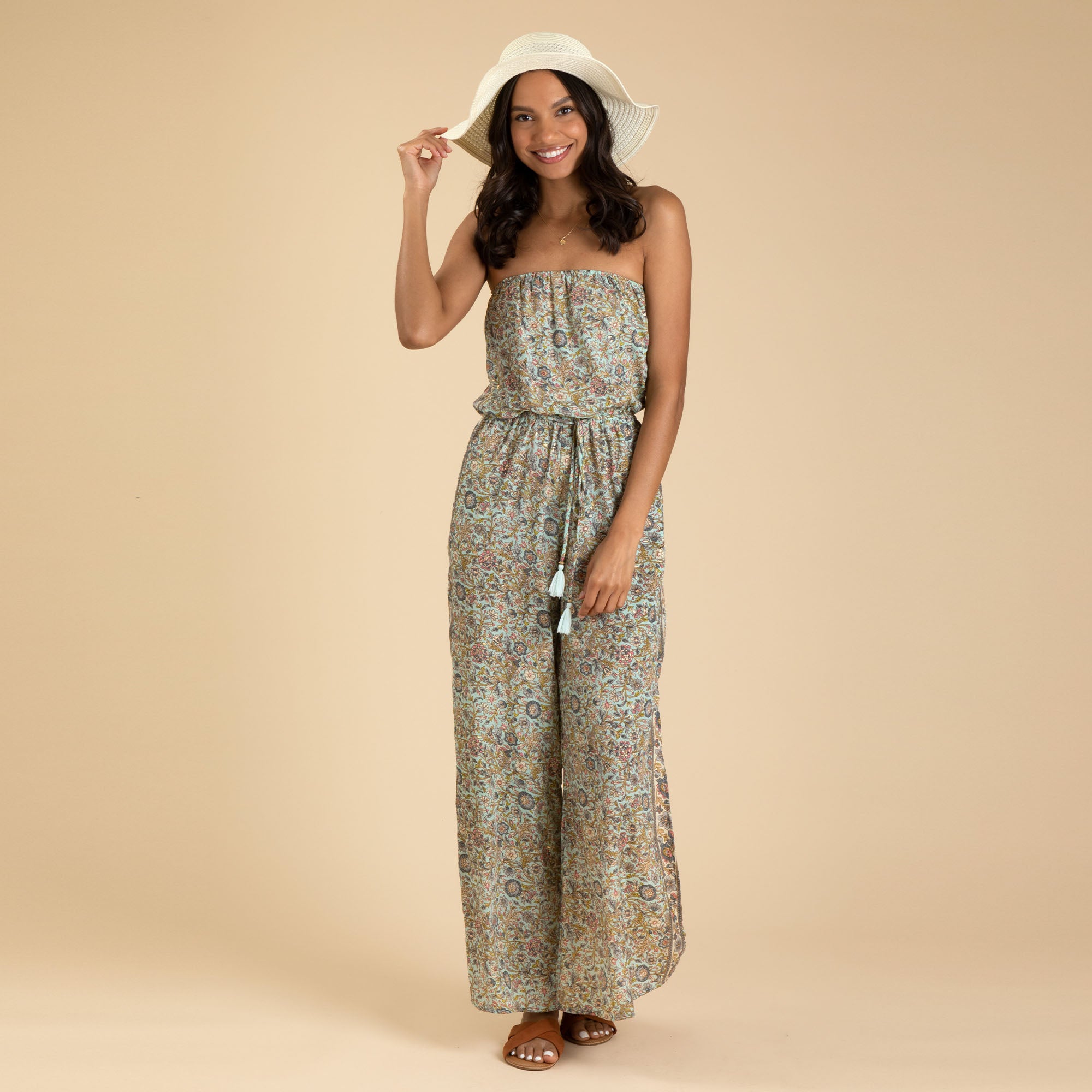 Bohemian Elegance: Saree-Inspired Strapless Jumpsuit