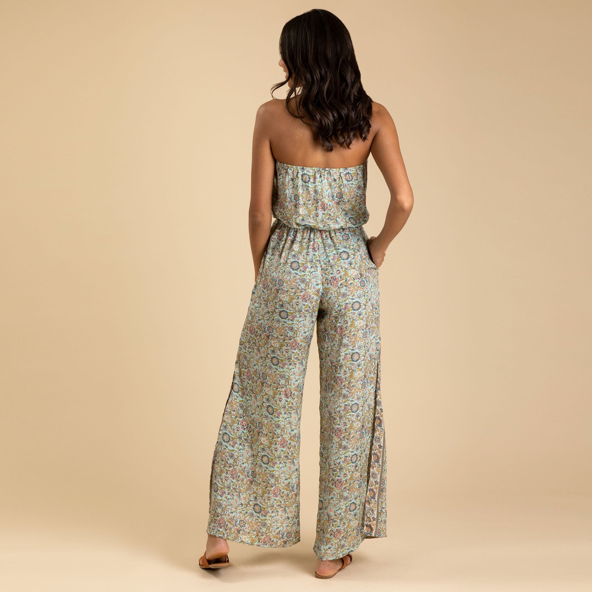 Bohemian Elegance: Saree-Inspired Strapless Jumpsuit