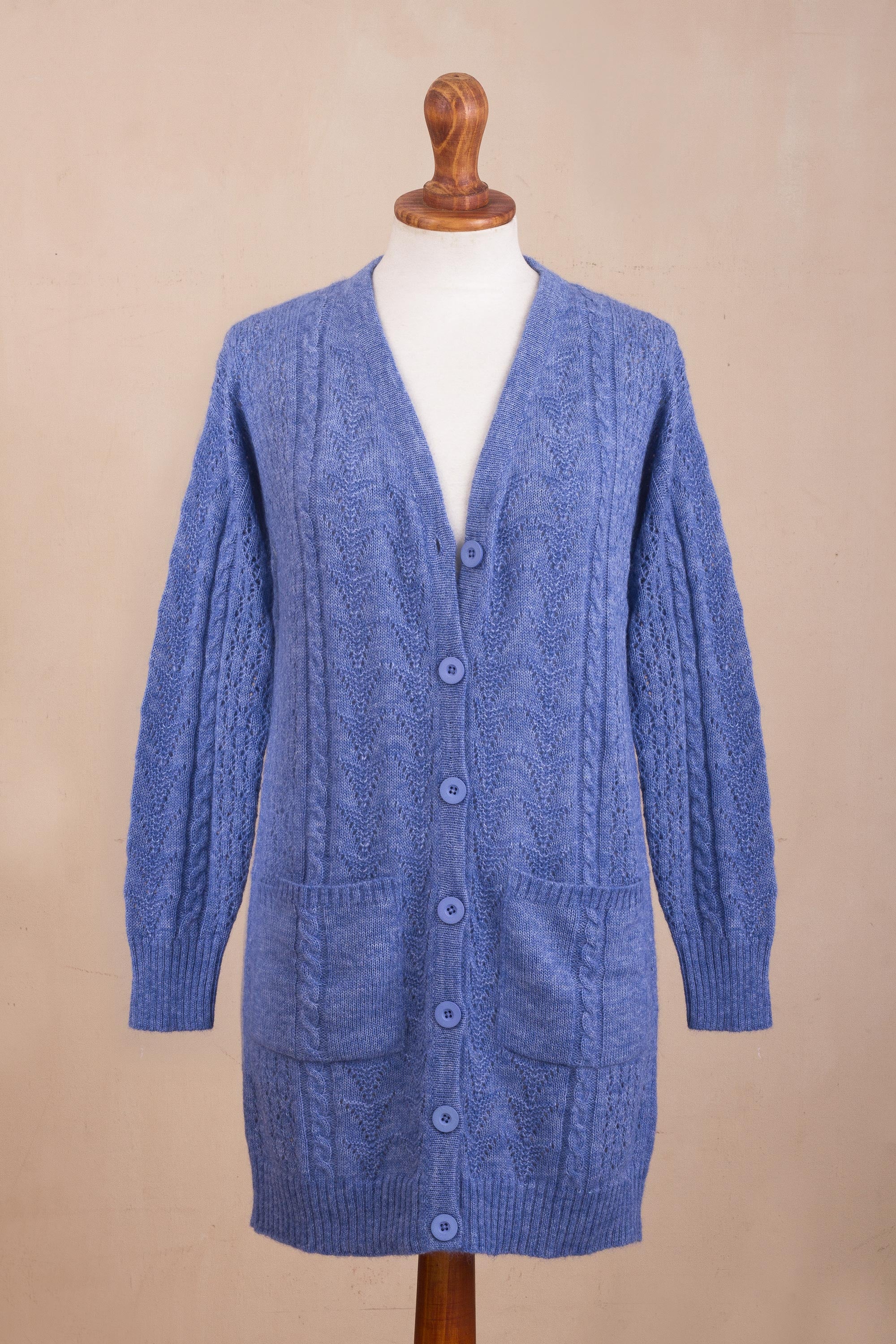 Premium Blue Baby Alpaca Blend Cardigan – Ultimate Comfort & Style