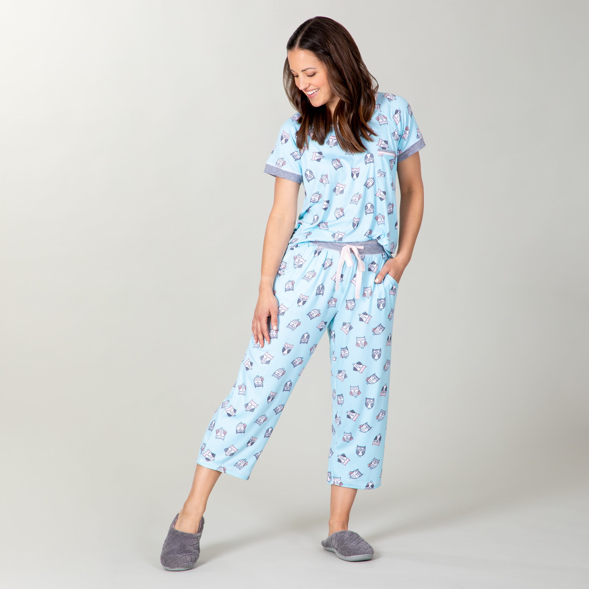 Premium Sleepy Owl Capri Pajama Set - Ultimate Comfort