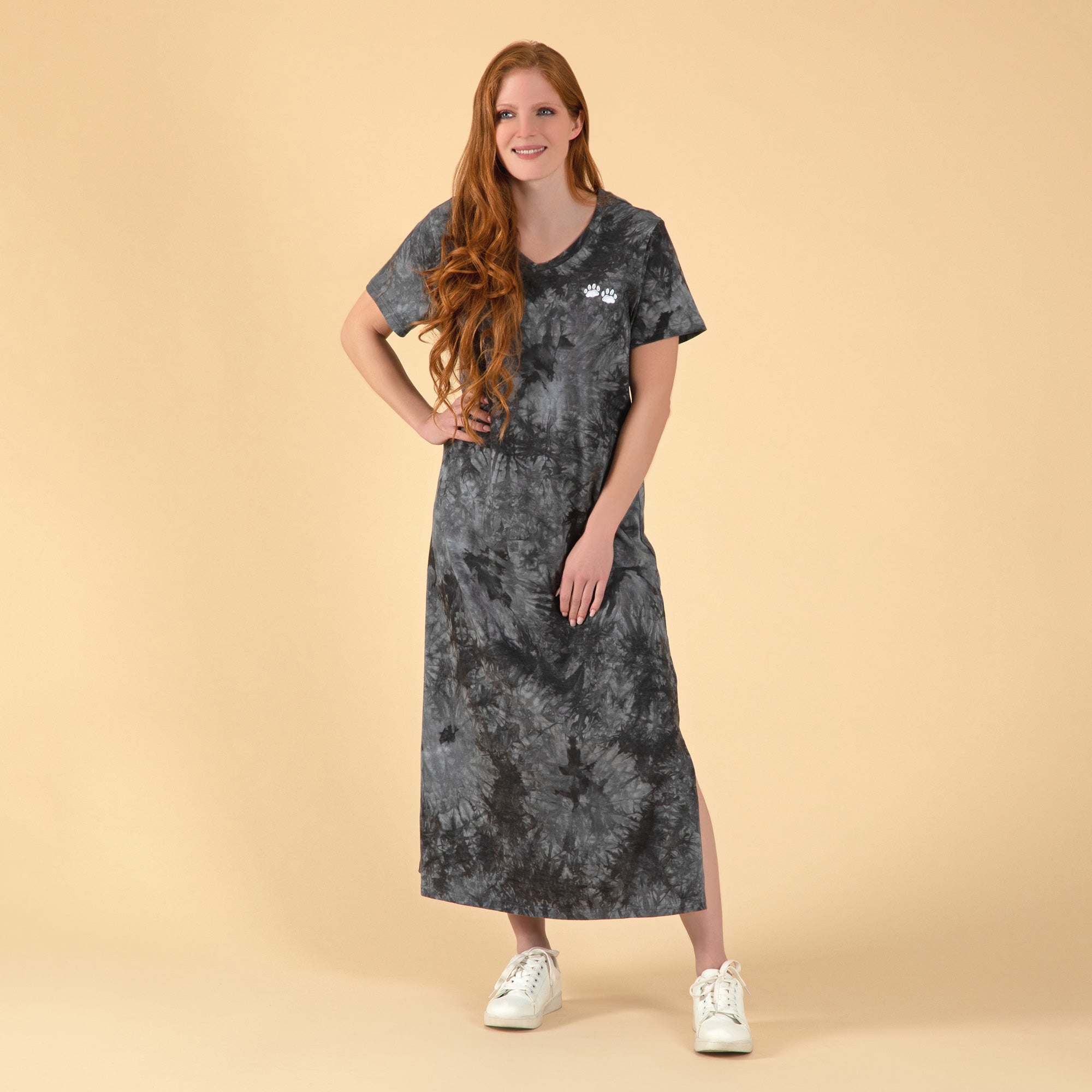 Premium Tie-Dye Paw Print Maxi Dress