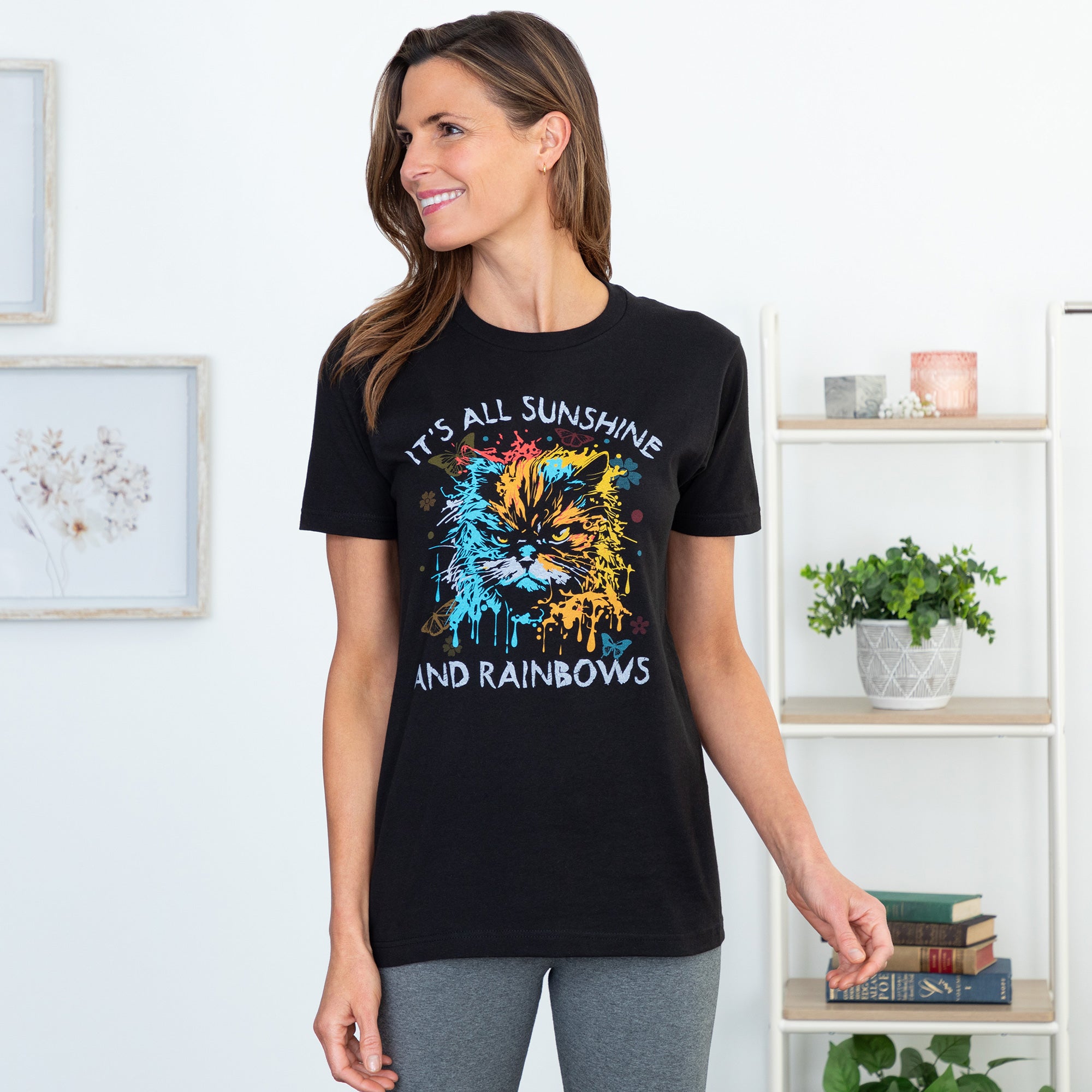 Premium It's All Sunshine And Rainbows Cat Graphic Tee