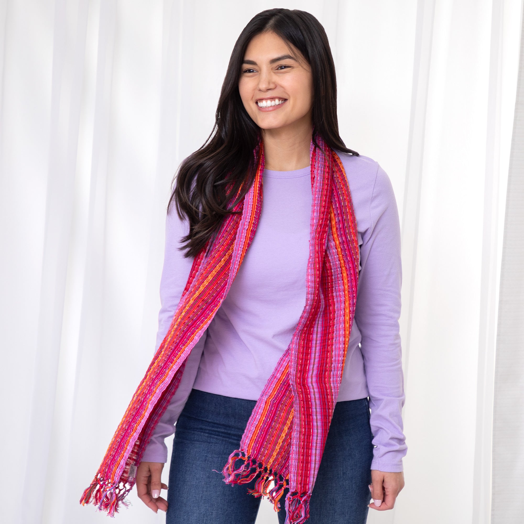 Premium Kaleidoscope Cotton Scarf - Handwoven in Guatemala