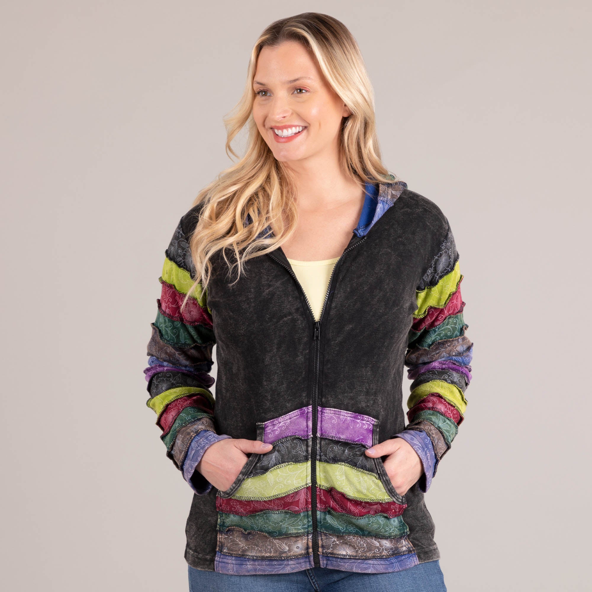 Premium Handmade Fair Trade Zip Hoodie | Bold Floral Block Print