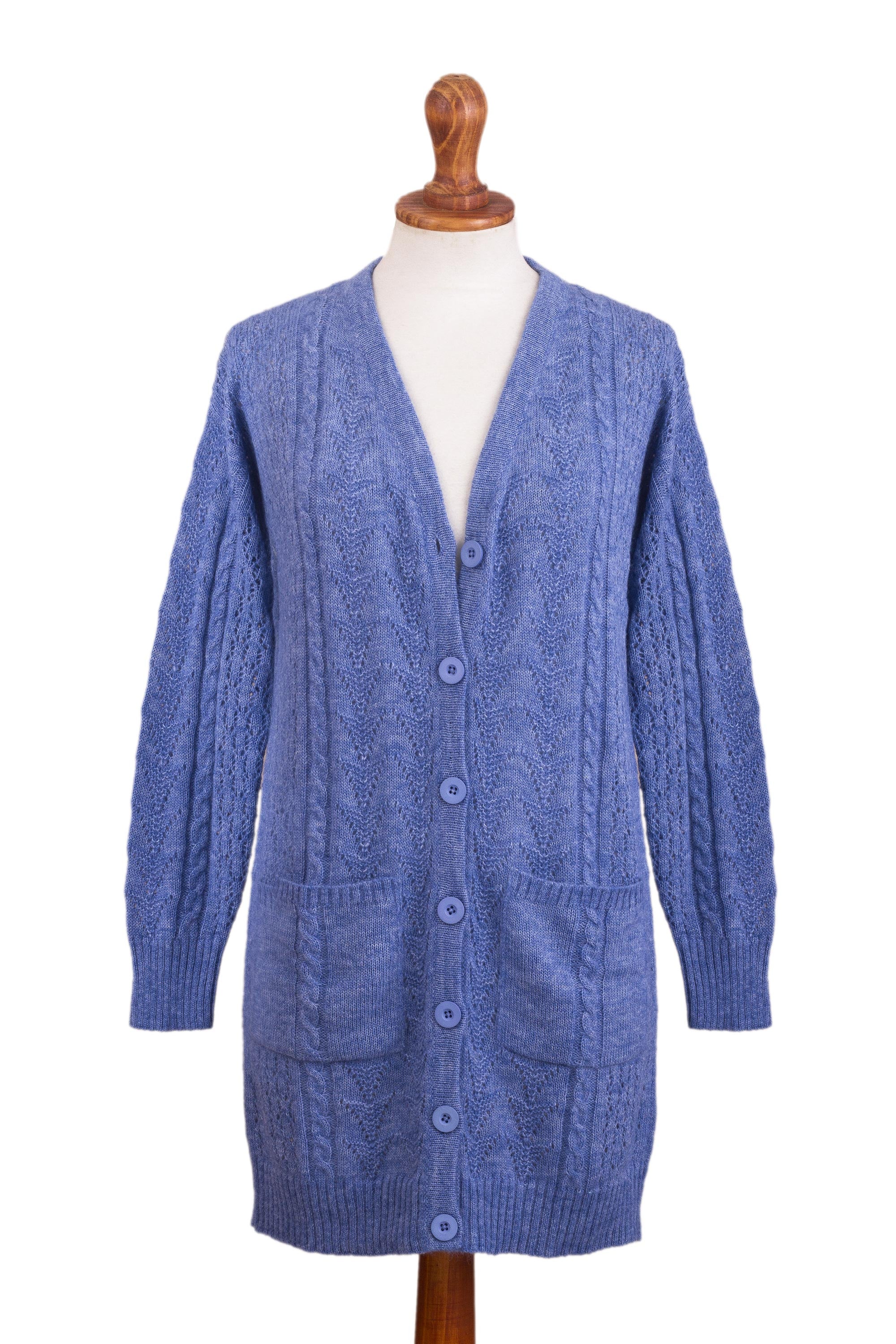 Premium Blue Baby Alpaca Blend Cardigan – Ultimate Comfort & Style