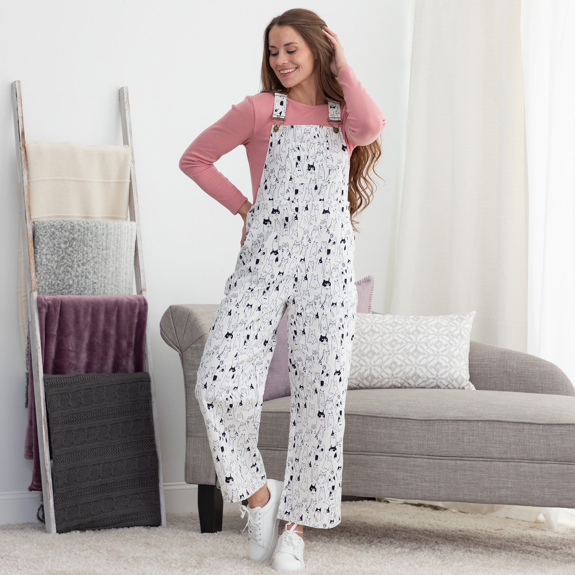 Premium All-Over Cat Print Overalls