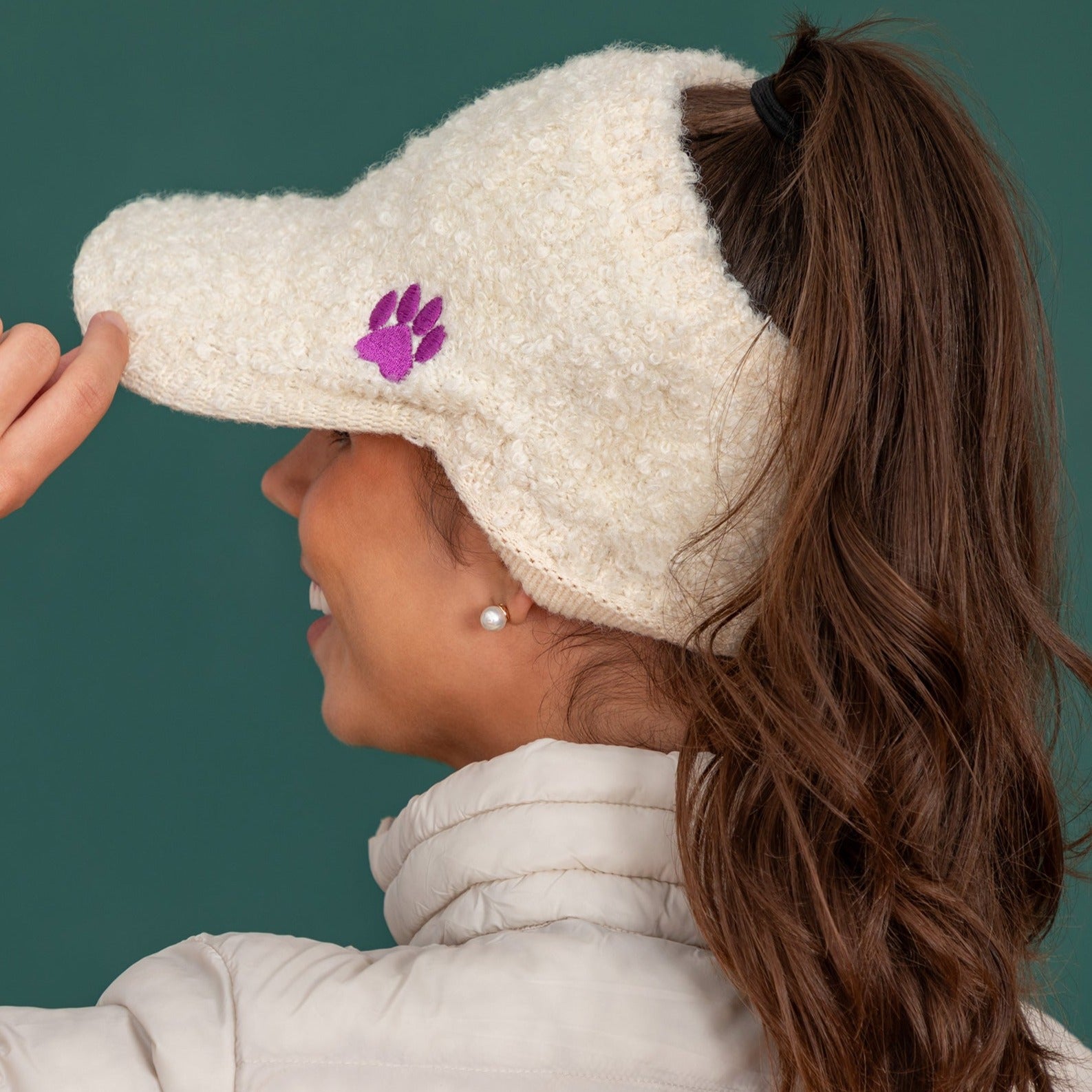 Premium Paw Print Warm Ponytail Baseball Hat - Ultimate Cold Weather Style