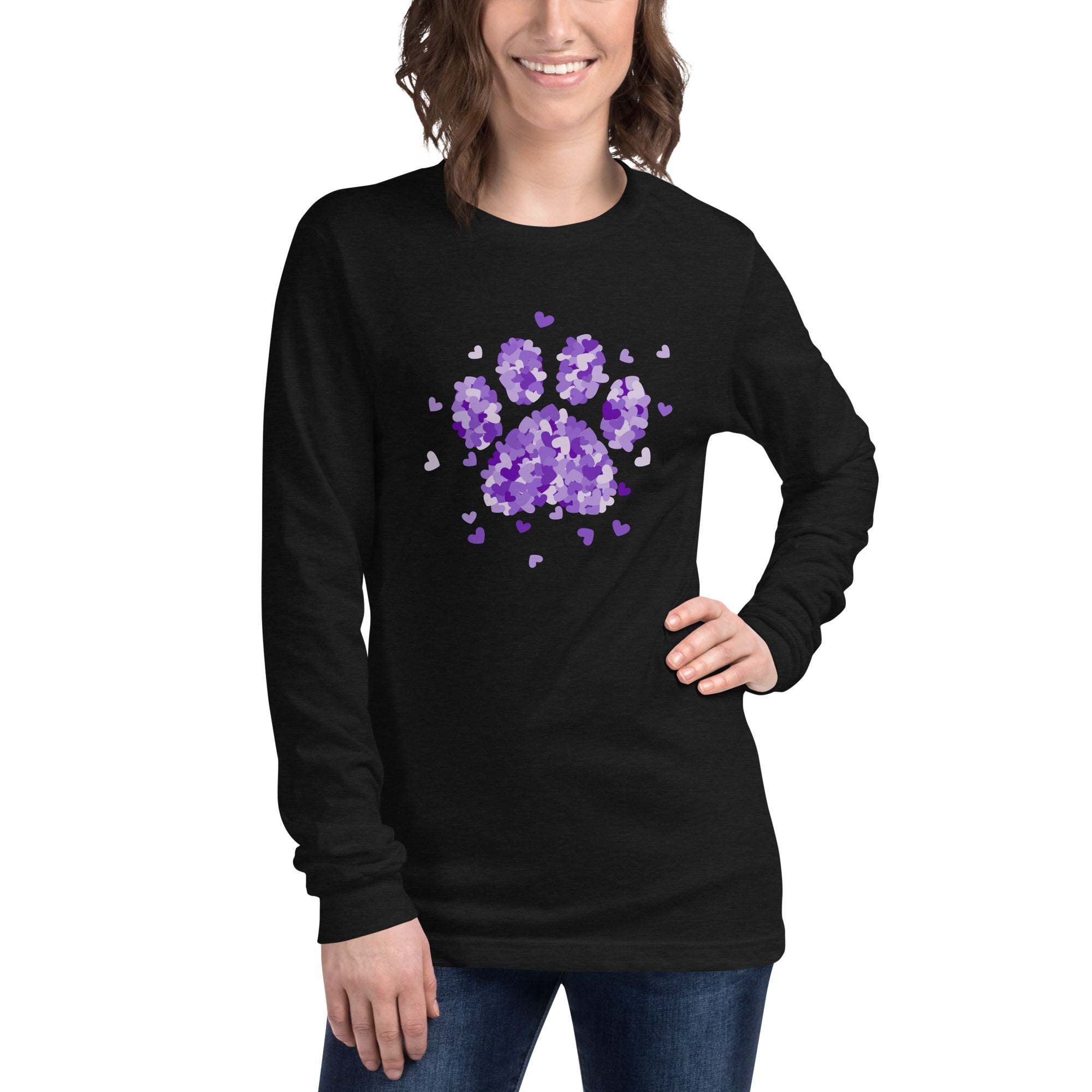 Premium Purple Paw Print of Hearts Long Sleeve Tee - Ultimate Comfort & Style