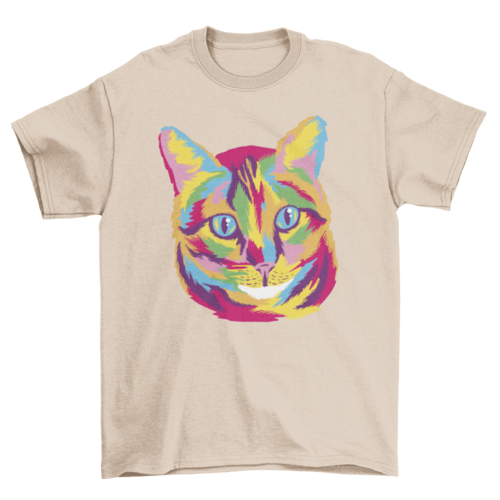 Premium Colorful Cat Face Graphic Tee - Unisex Cotton T-Shirt