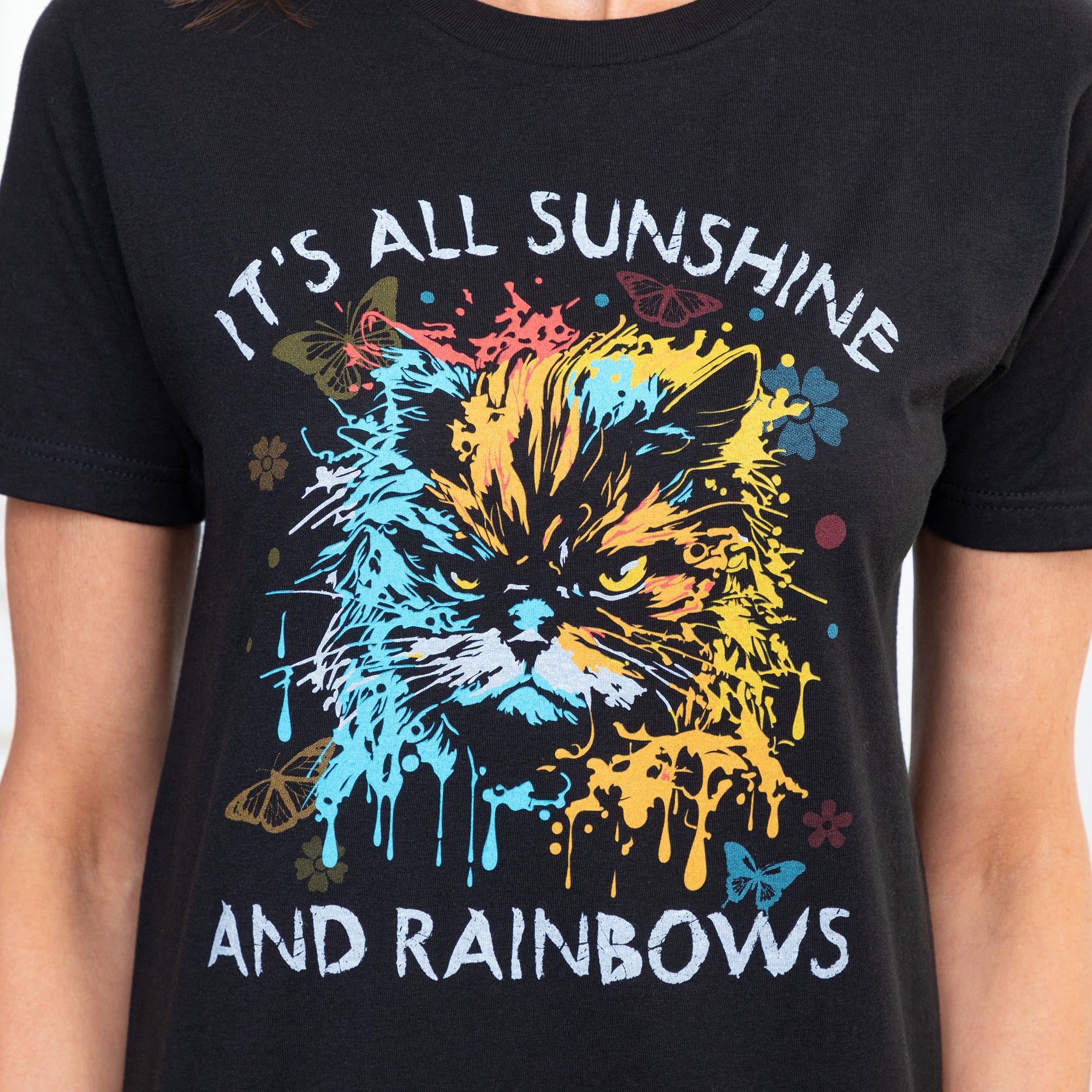 Premium It's All Sunshine And Rainbows Cat Graphic Tee