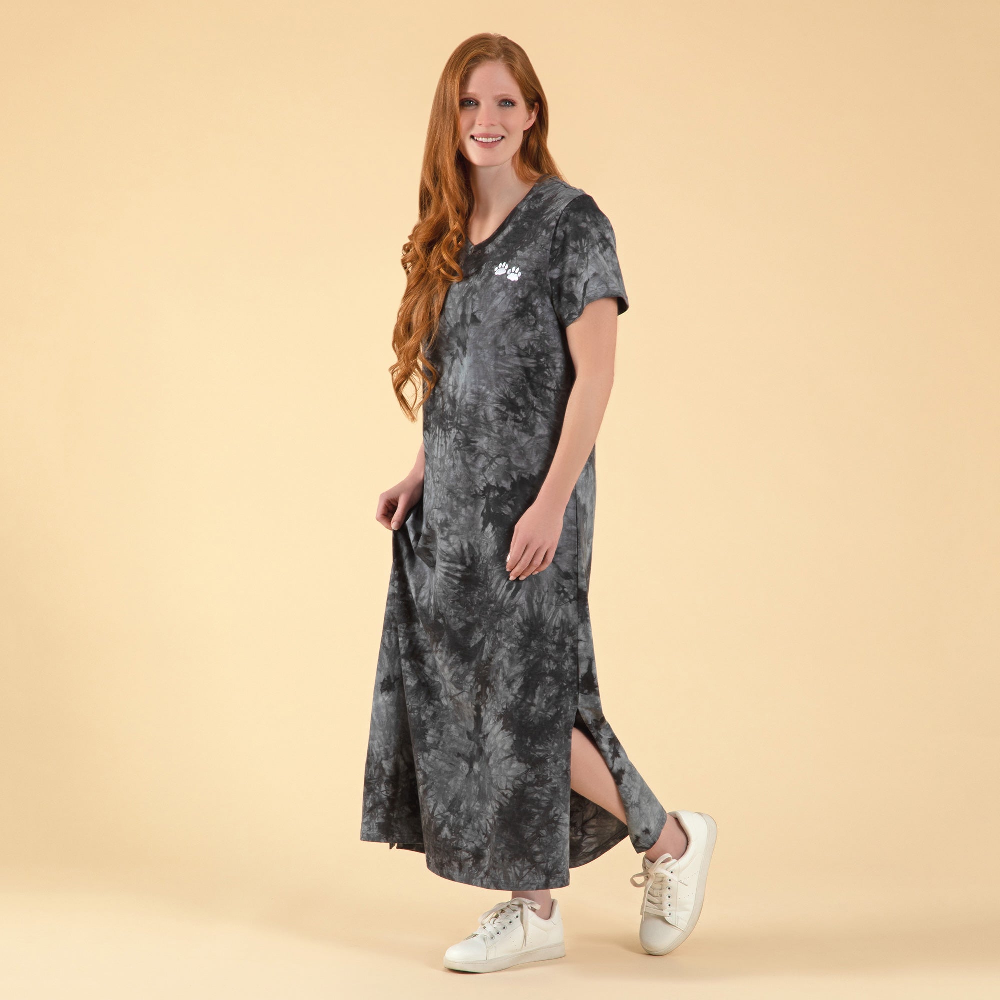 Premium Tie-Dye Paw Print Maxi Dress