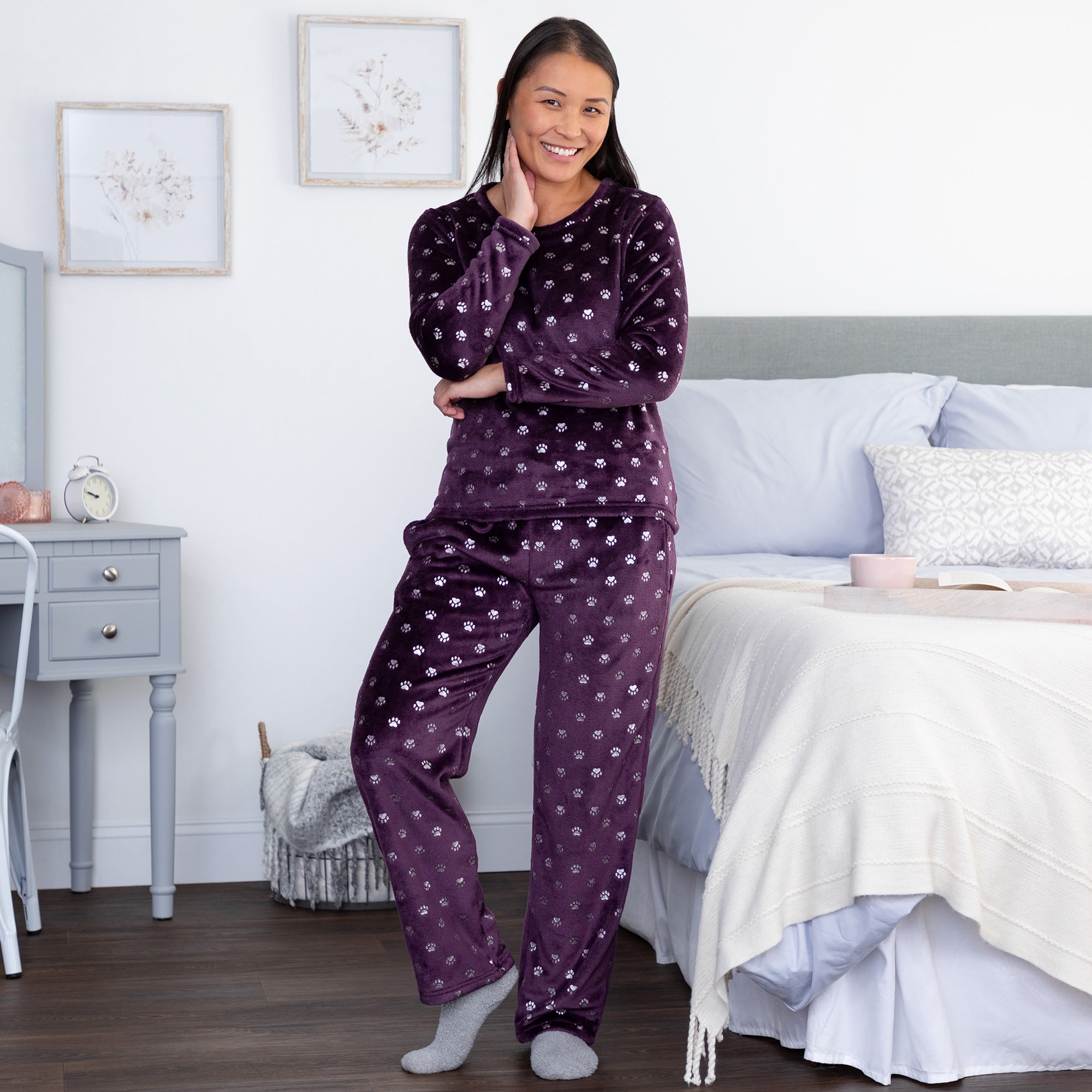 Premium Regal Silver Paws Plush Fleece Pajama Set