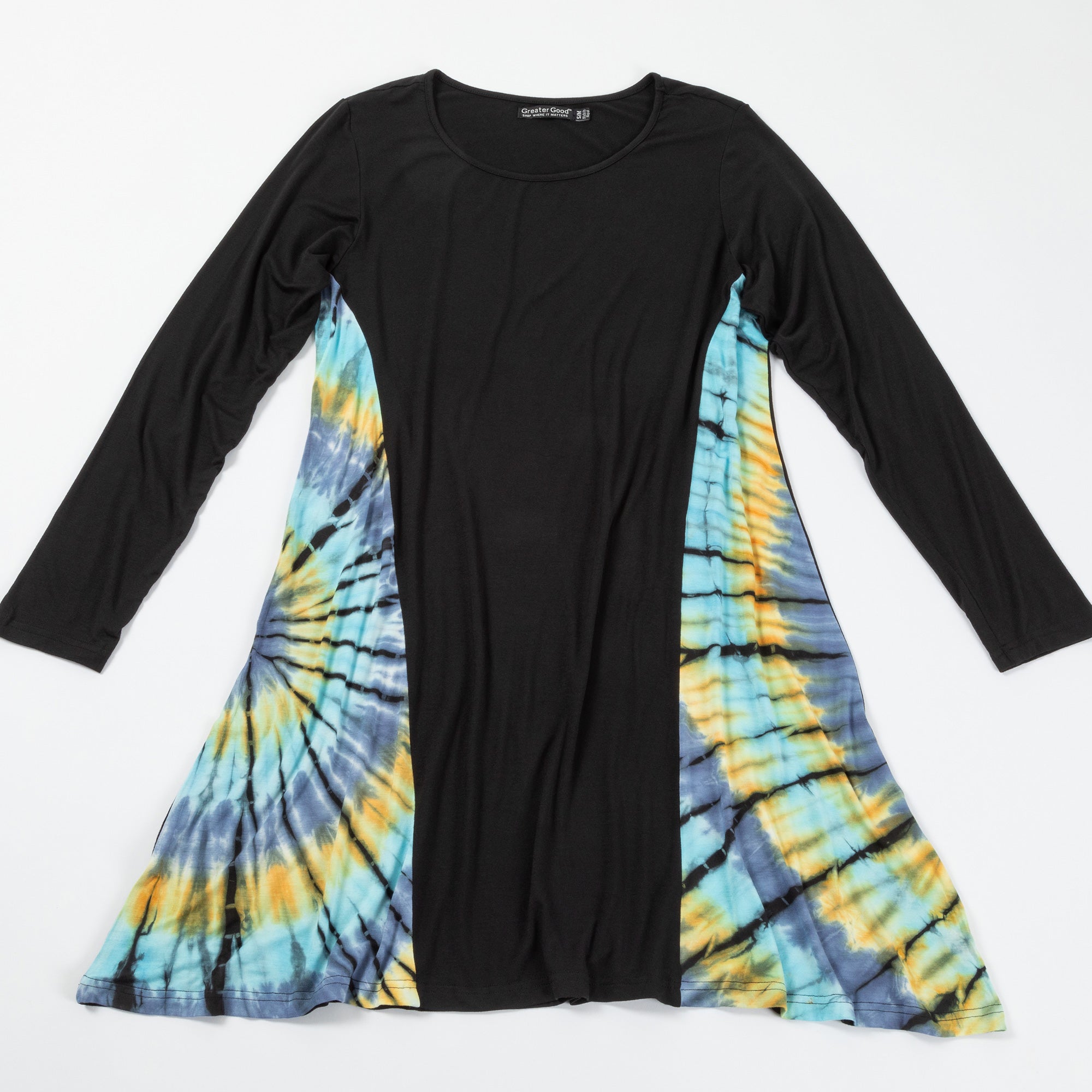 Premium Long Sleeve Tie-Dye Panel Dress - Fair-Trade Elegance