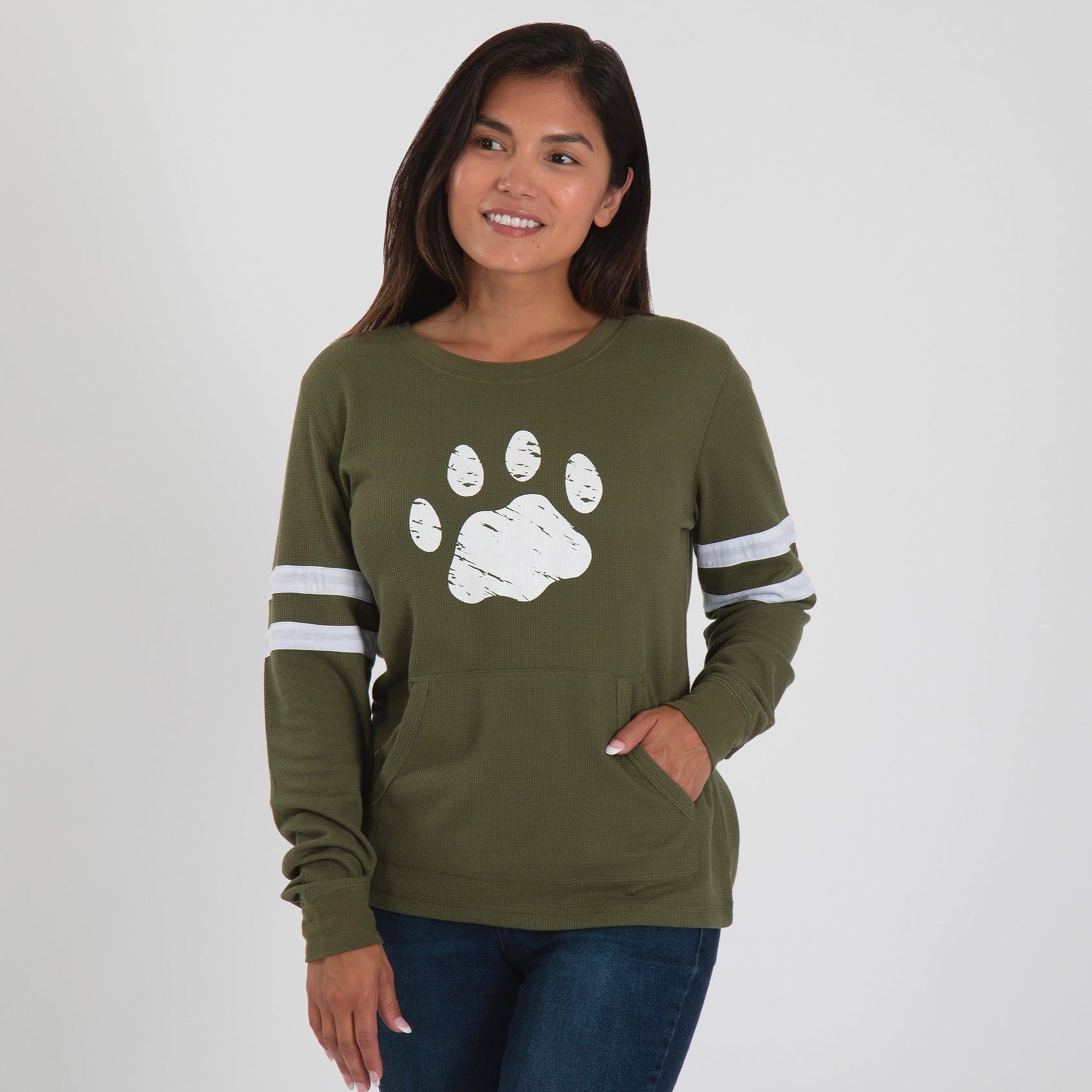 Premium Paw Stripe Thermal Long Sleeve Top - Ultimate Comfort for Pet Lovers