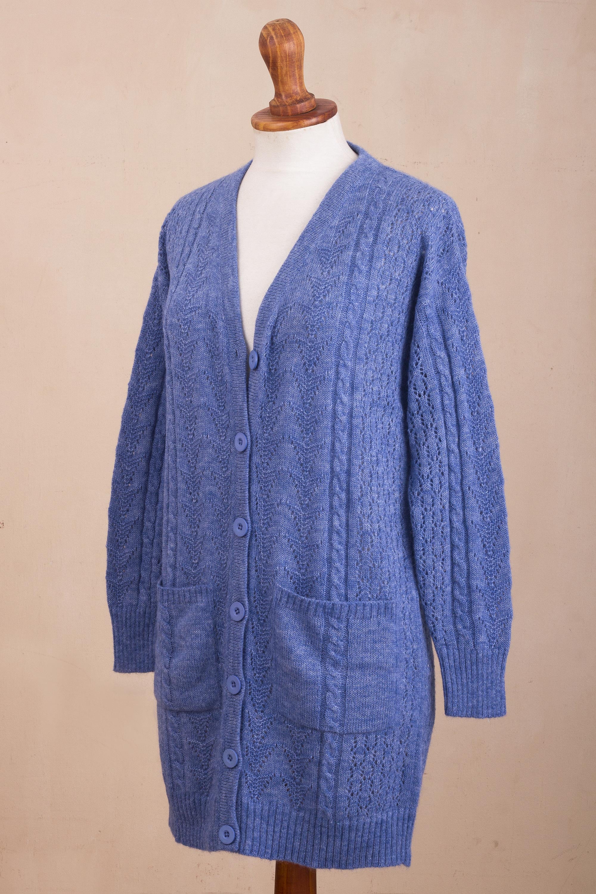 Premium Blue Baby Alpaca Blend Cardigan – Ultimate Comfort & Style