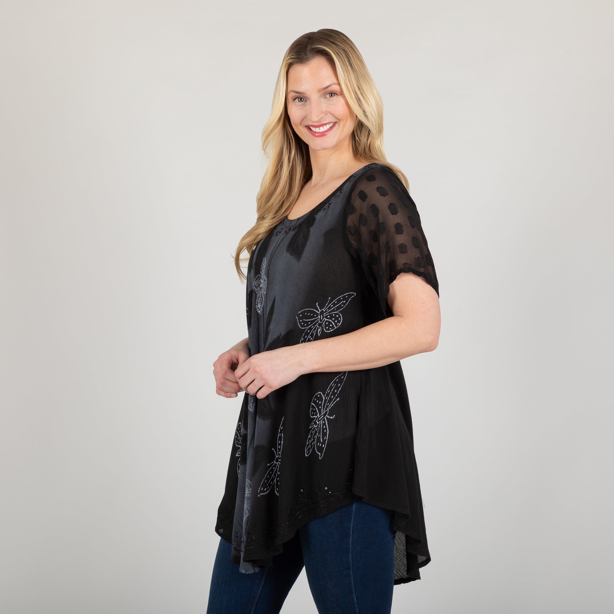 Premium Midnight Butterfly Rayon Tunic