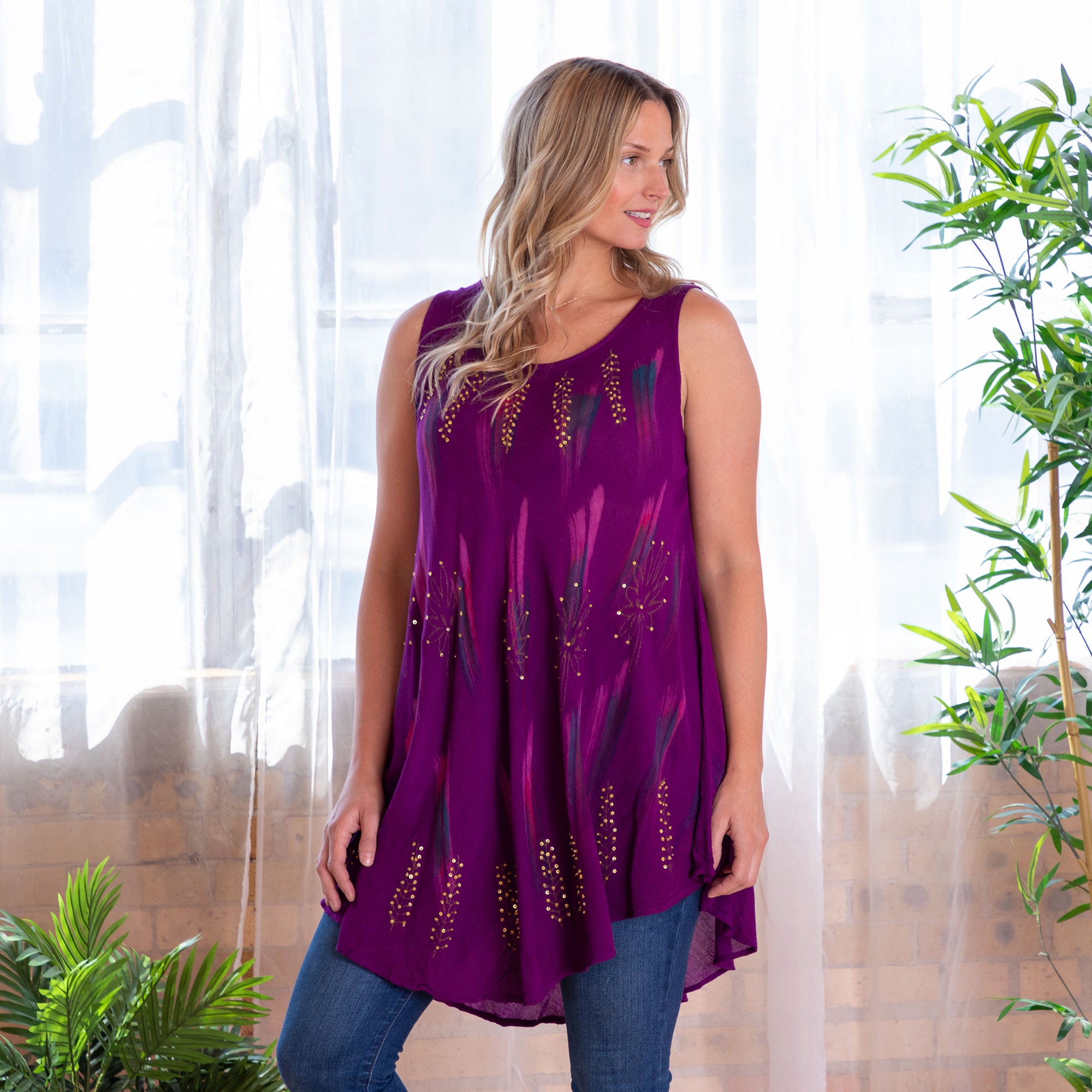 Premium Handcrafted Brushed Stroke Sleeveless Tunic