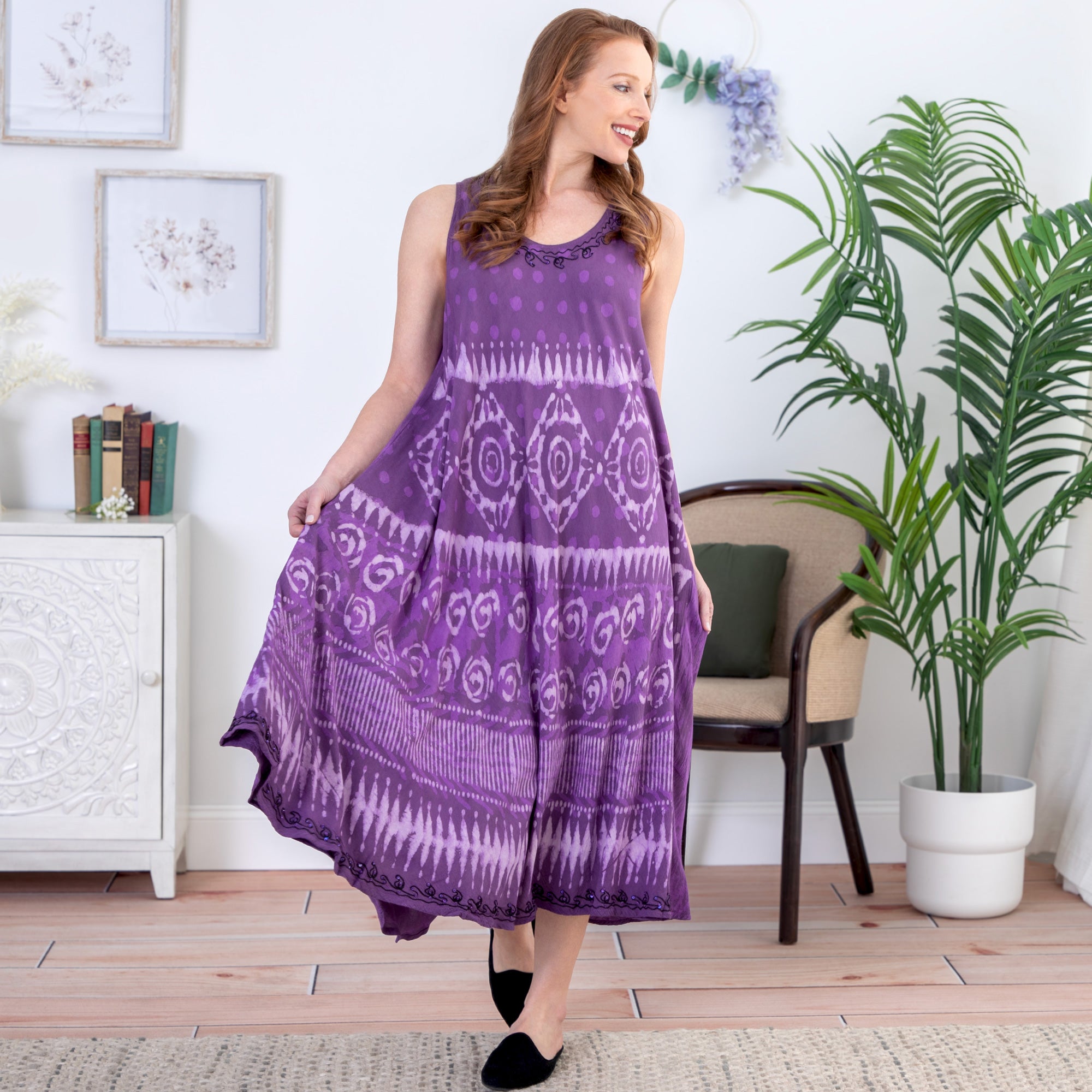 Premium Artisan Purple Tie-Dye Sleeveless Dress