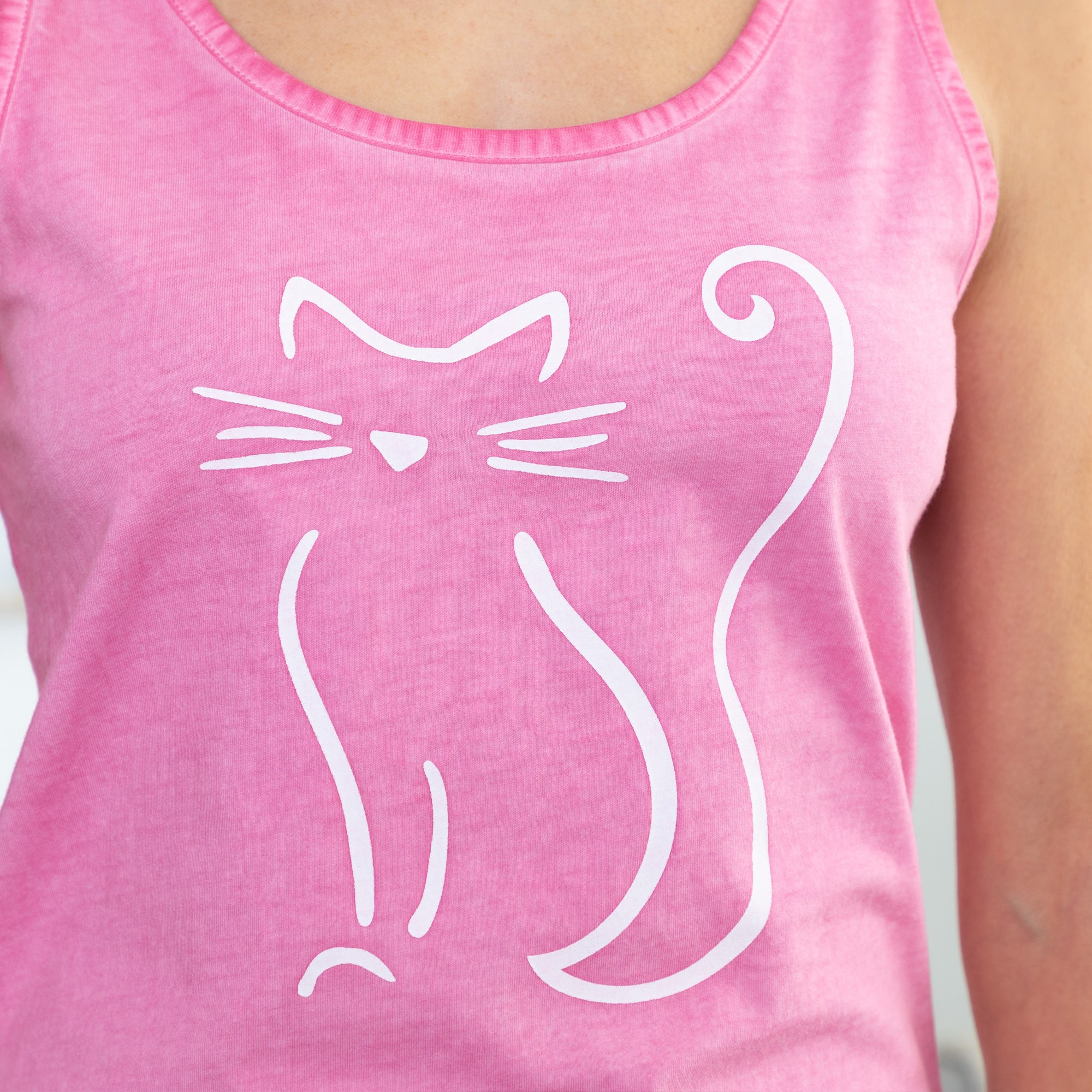 Premium Vintage Cat Silhouette Acid Wash Tank Top - Effortless Comfort