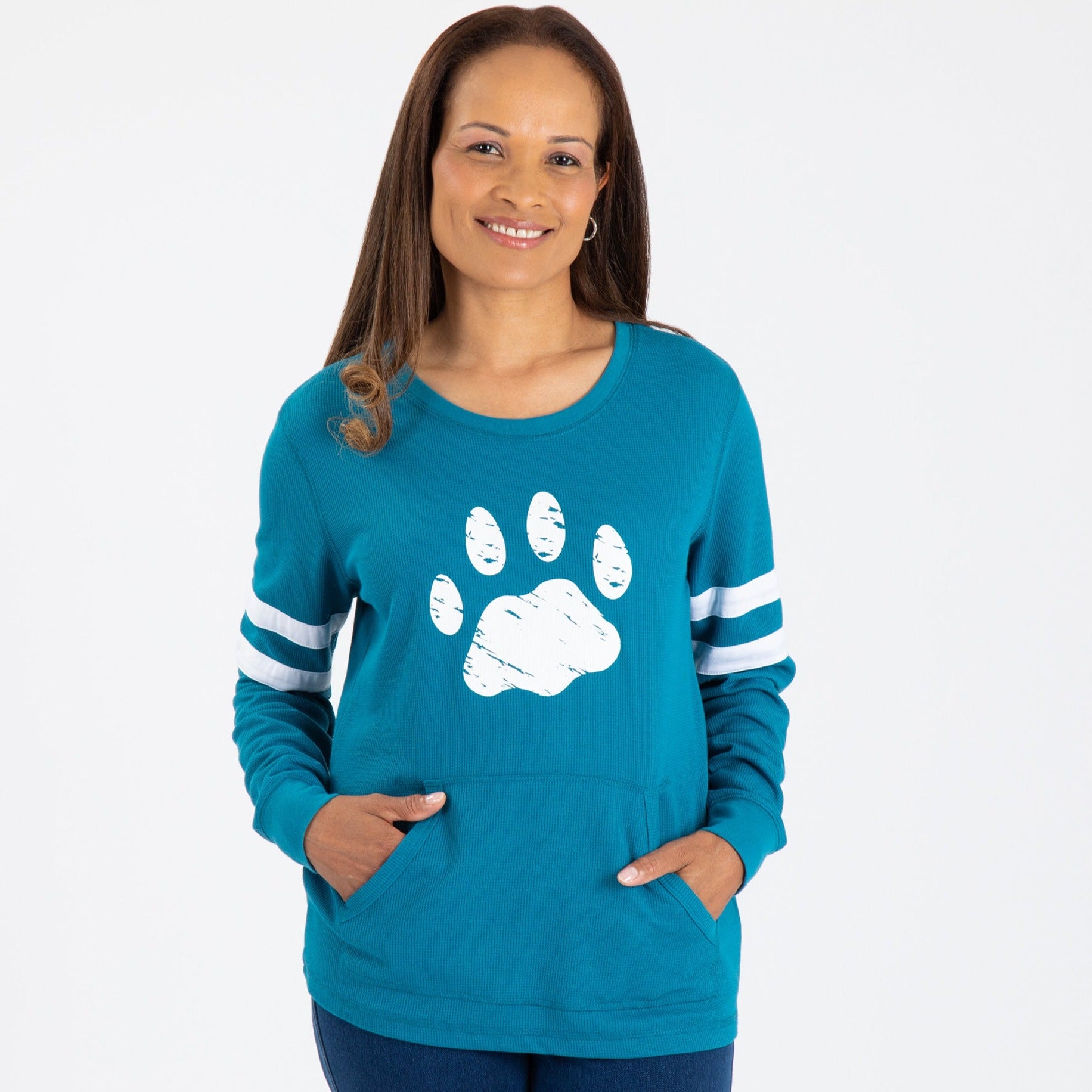 Premium Paw Stripe Thermal Long Sleeve Top - Ultimate Comfort for Pet Lovers