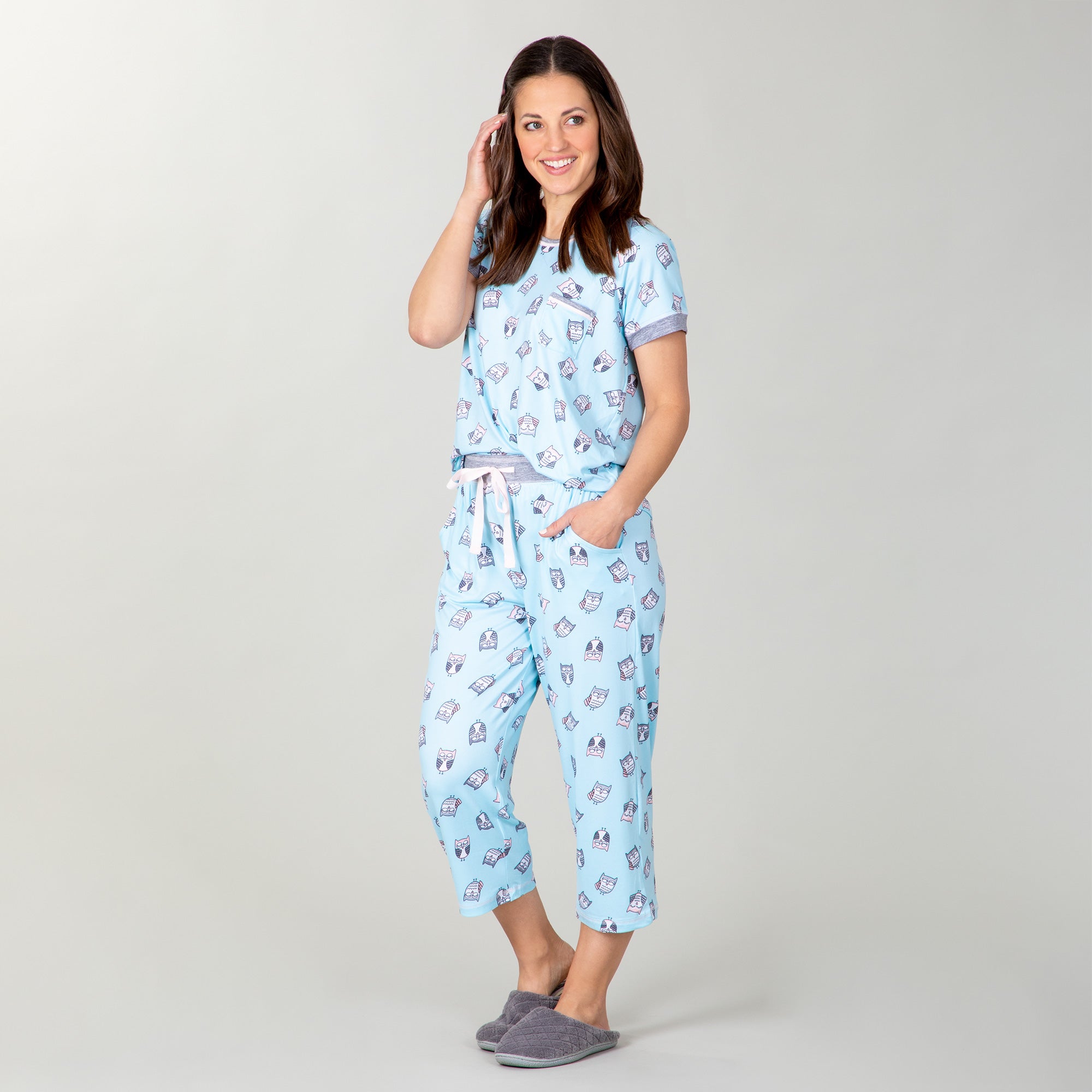 Premium Sleepy Owl Capri Pajama Set - Ultimate Comfort