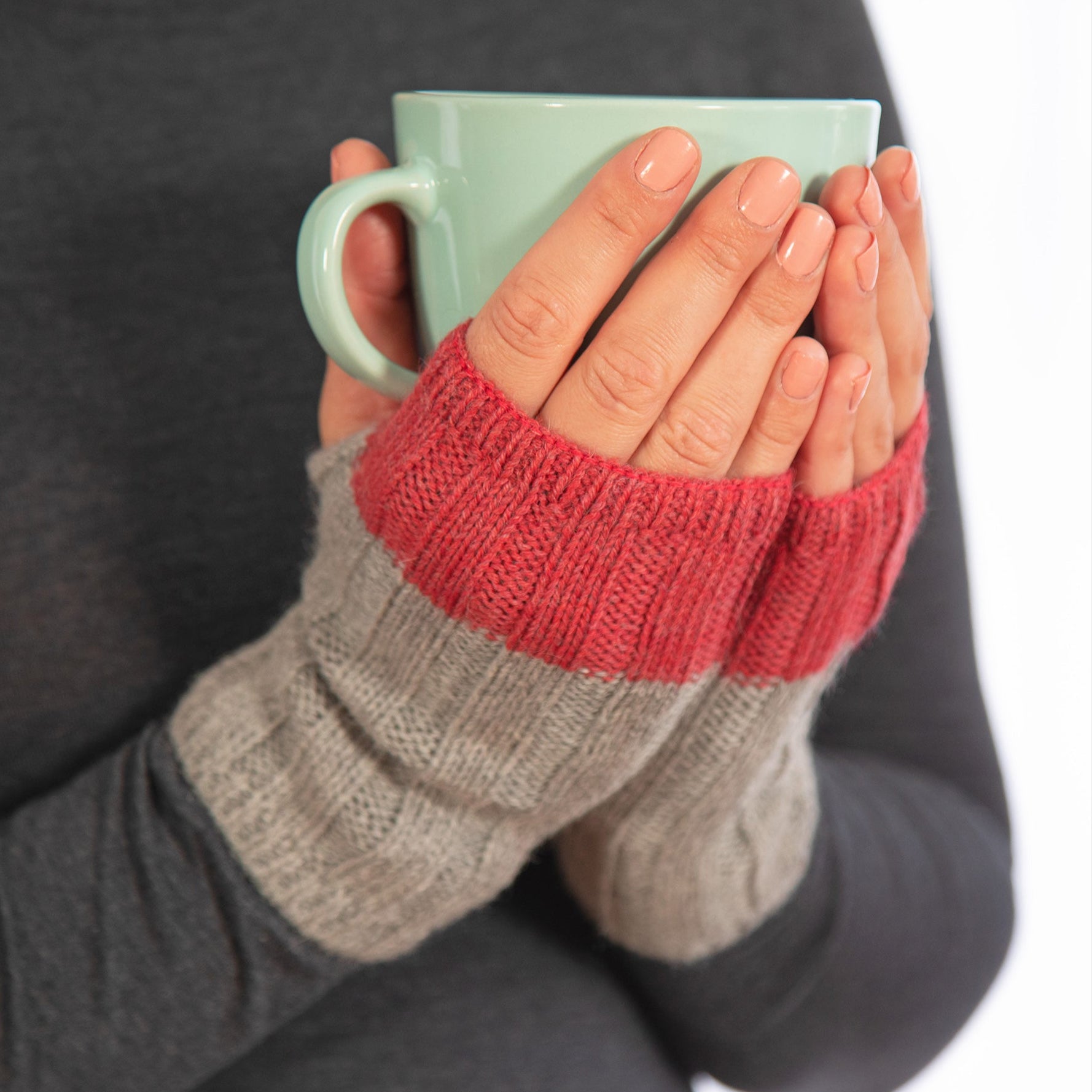 Premium Braided Two-Tone Baby Alpaca Fingerless Gloves