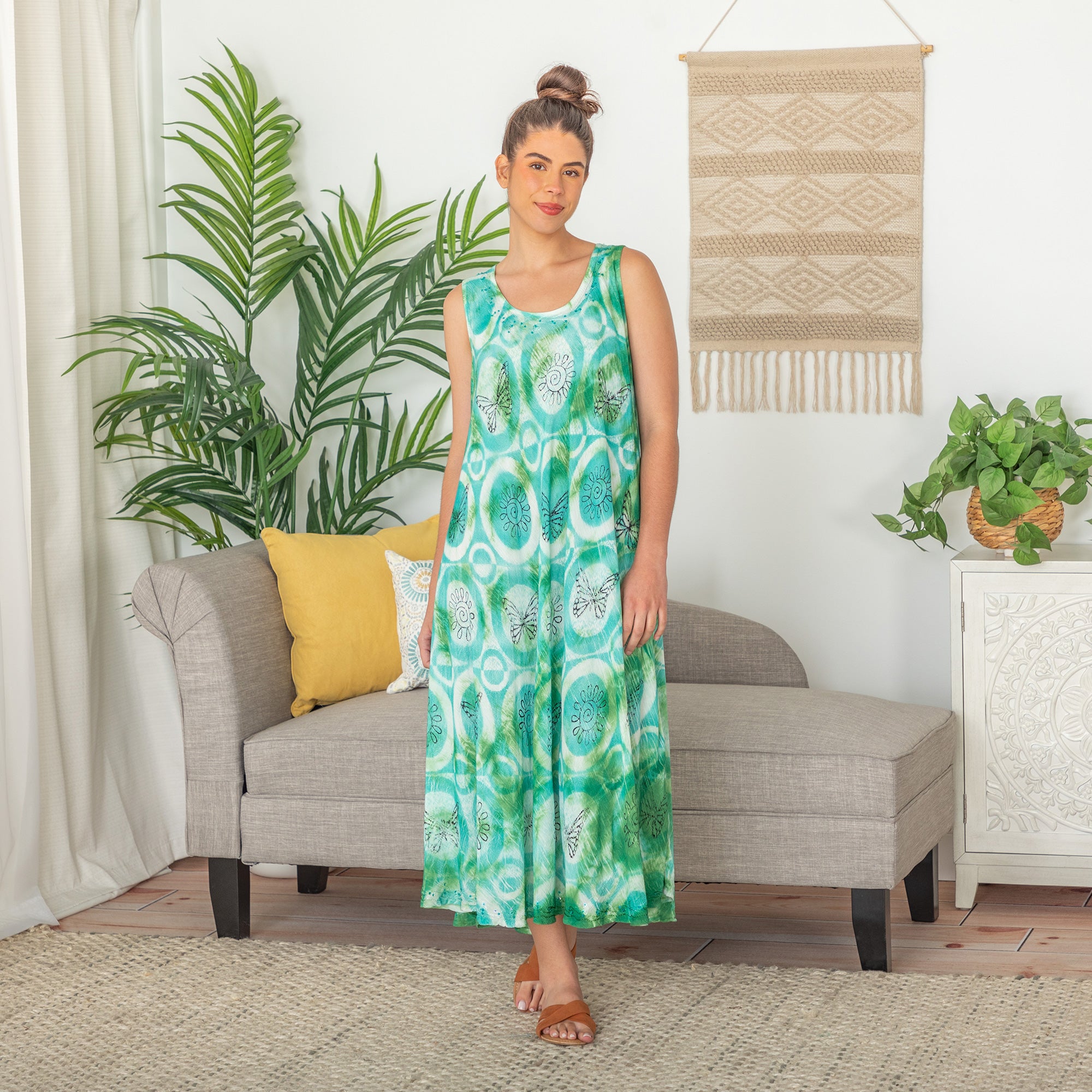 Premium Circles & Butterflies Sleeveless Maxi Dress