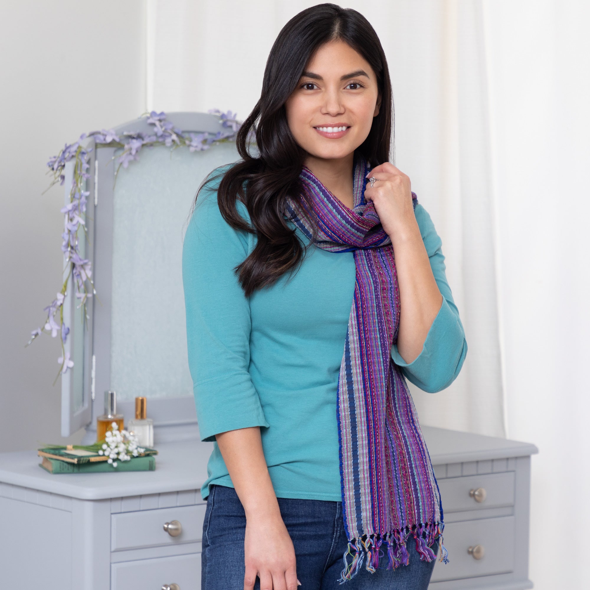 Premium Kaleidoscope Cotton Scarf - Handwoven in Guatemala