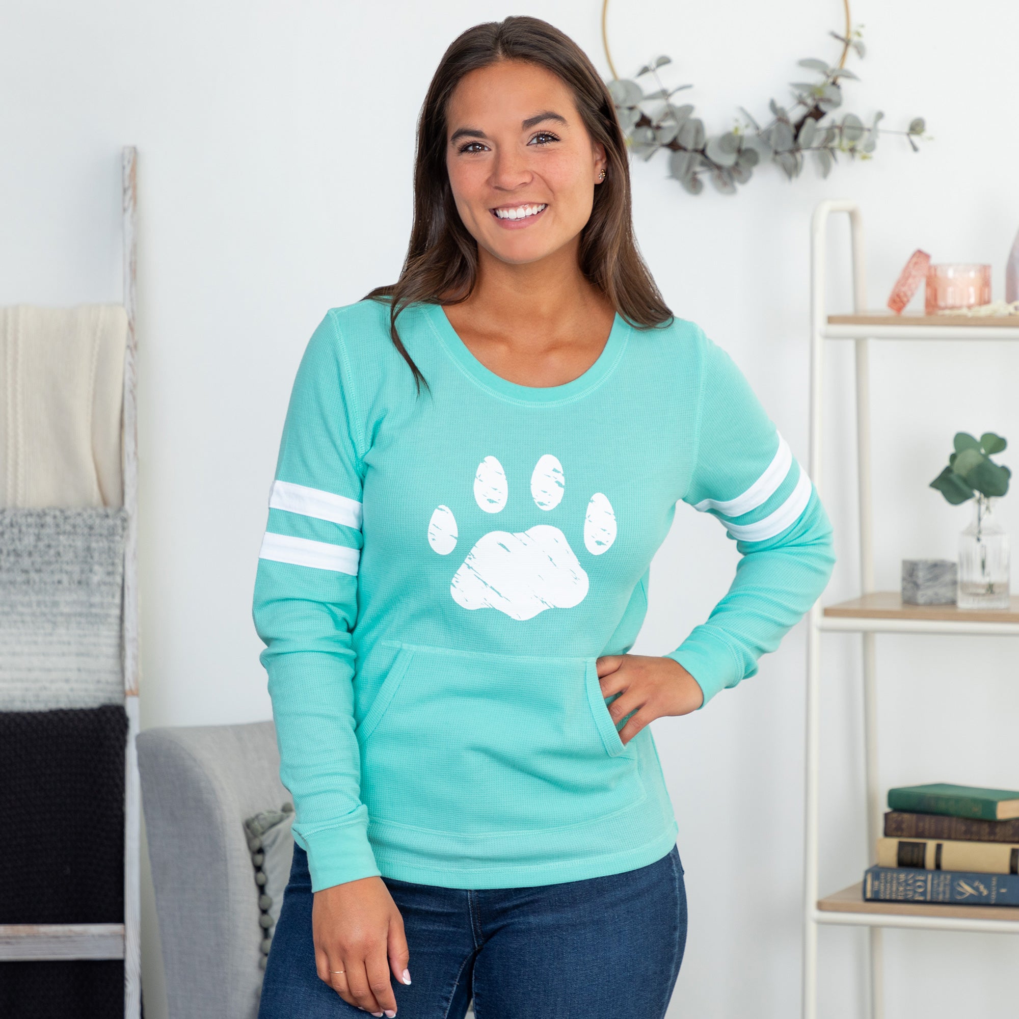 Premium Paw Stripe Thermal Long Sleeve Top - Ultimate Comfort for Pet Lovers