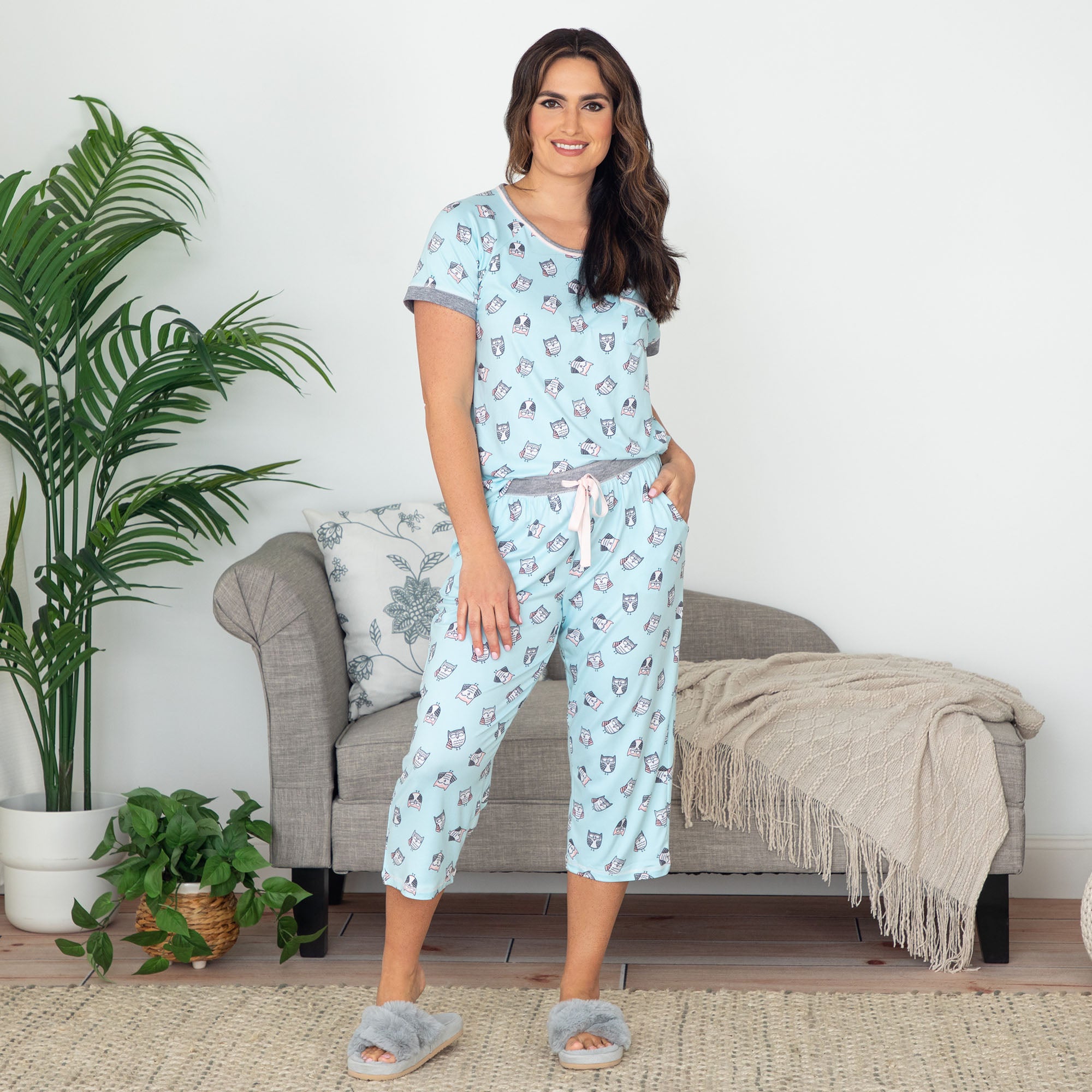 Premium Sleepy Owl Capri Pajama Set - Ultimate Comfort