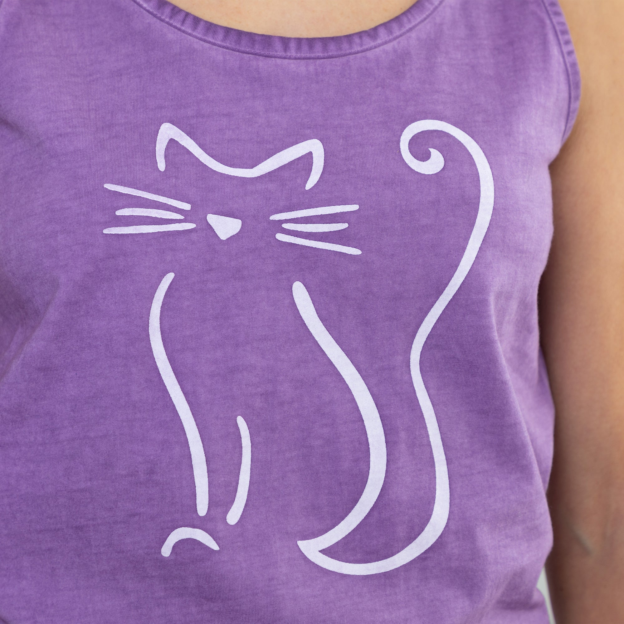 Premium Vintage Cat Silhouette Acid Wash Tank Top - Effortless Comfort