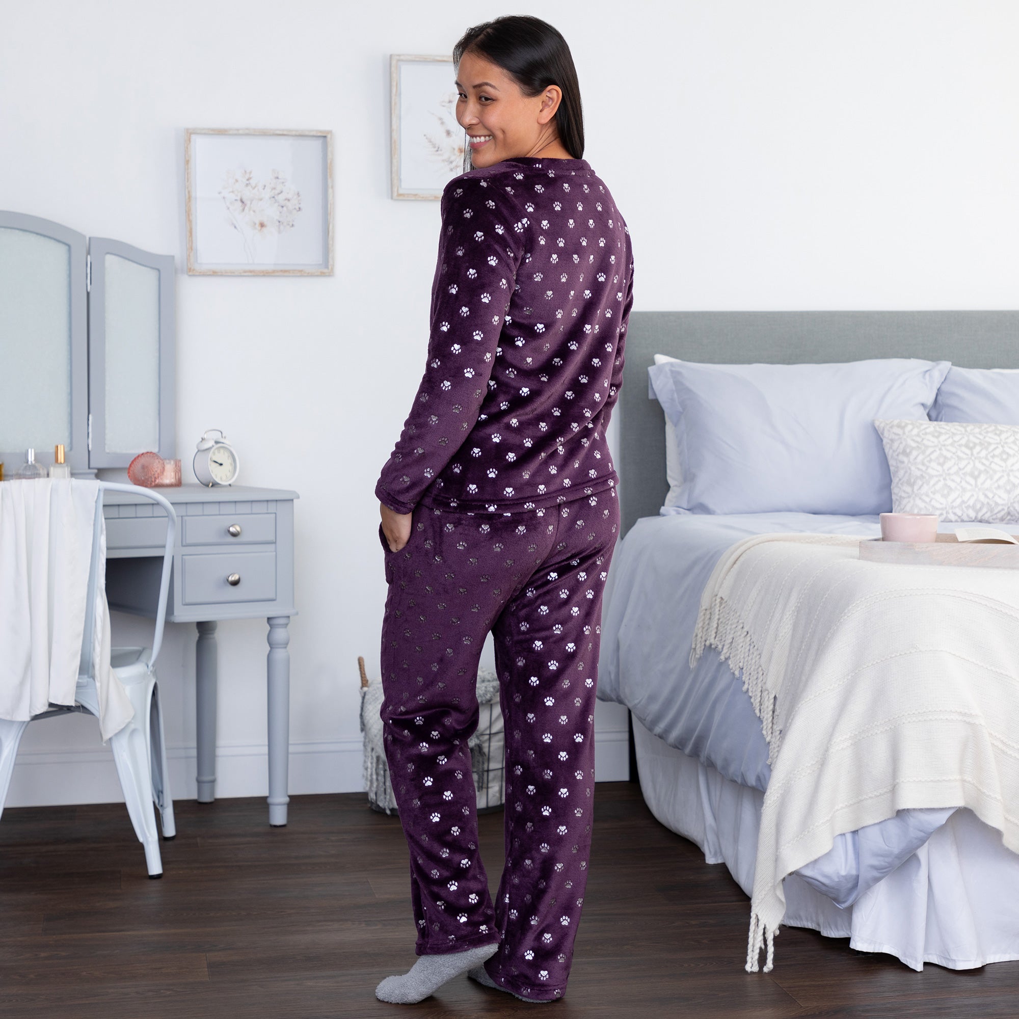 Premium Regal Silver Paws Plush Fleece Pajama Set