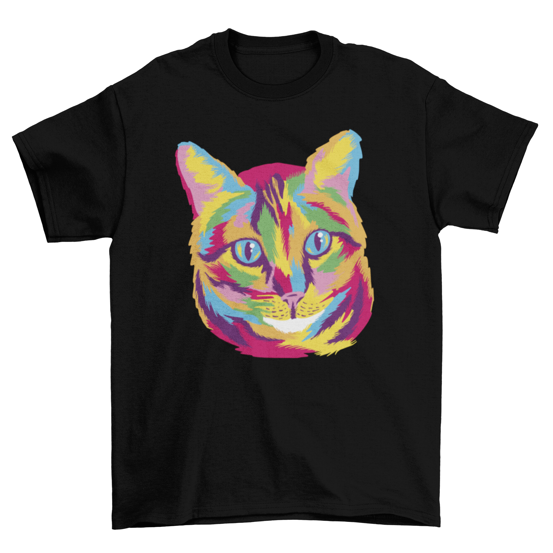 Premium Colorful Cat Face Graphic Tee - Unisex Cotton T-Shirt