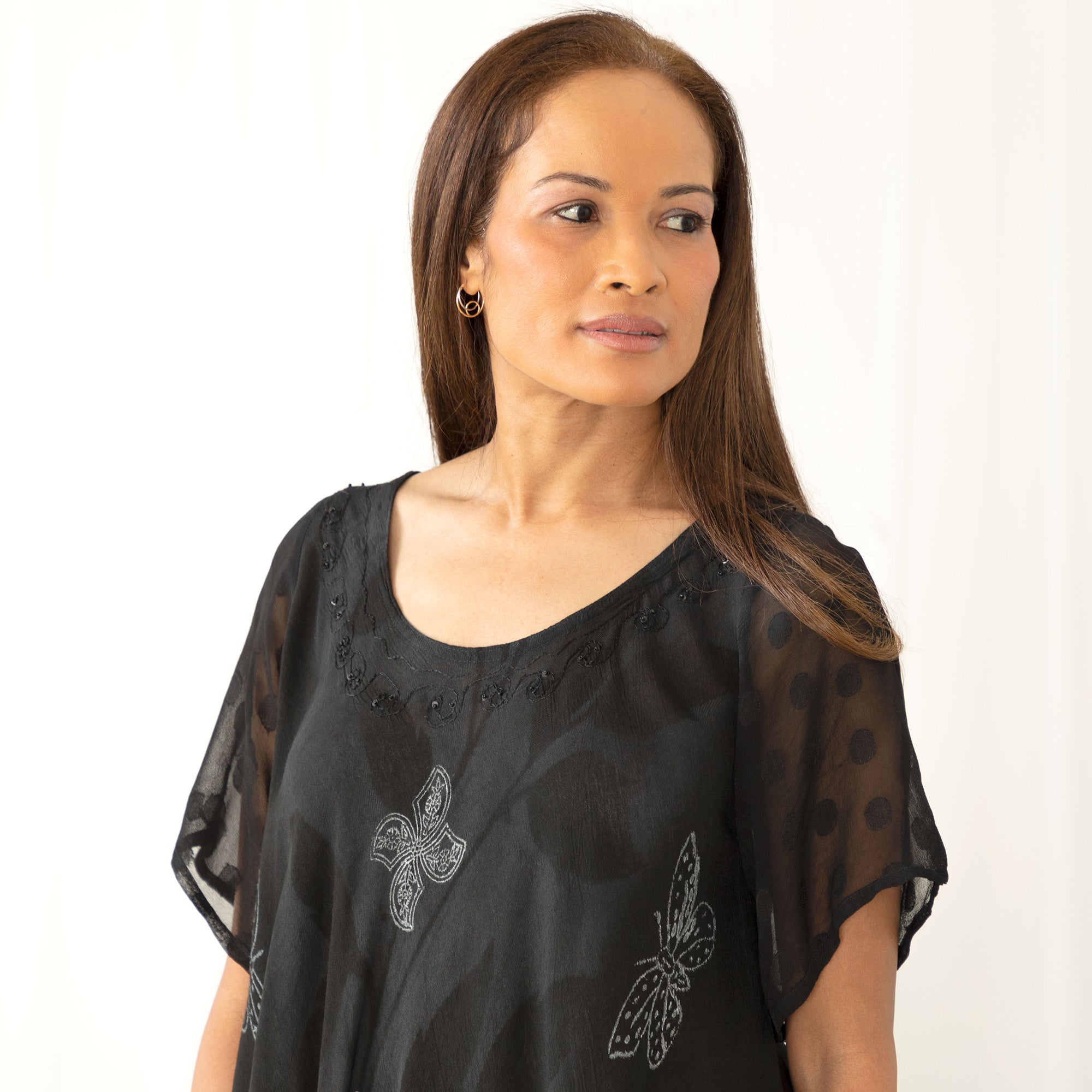 Premium Midnight Butterfly Rayon Tunic