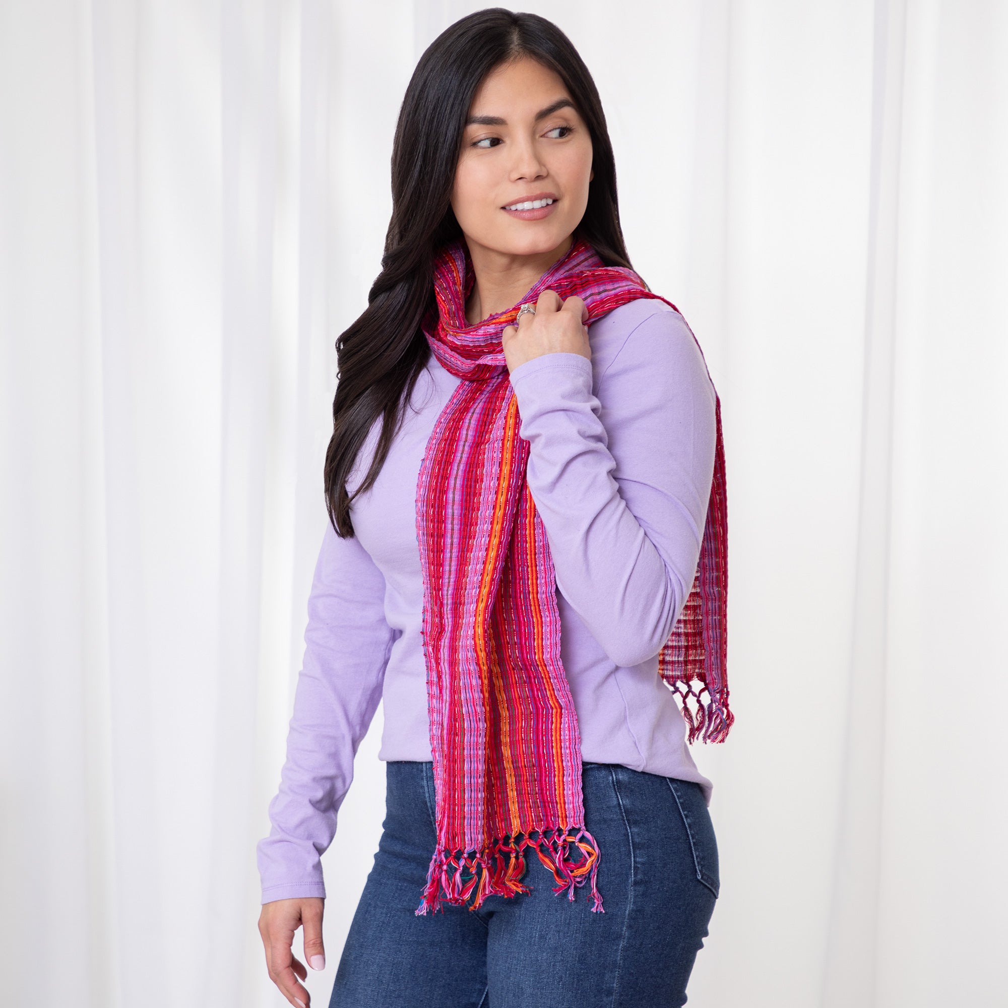 Premium Kaleidoscope Cotton Scarf - Handwoven in Guatemala