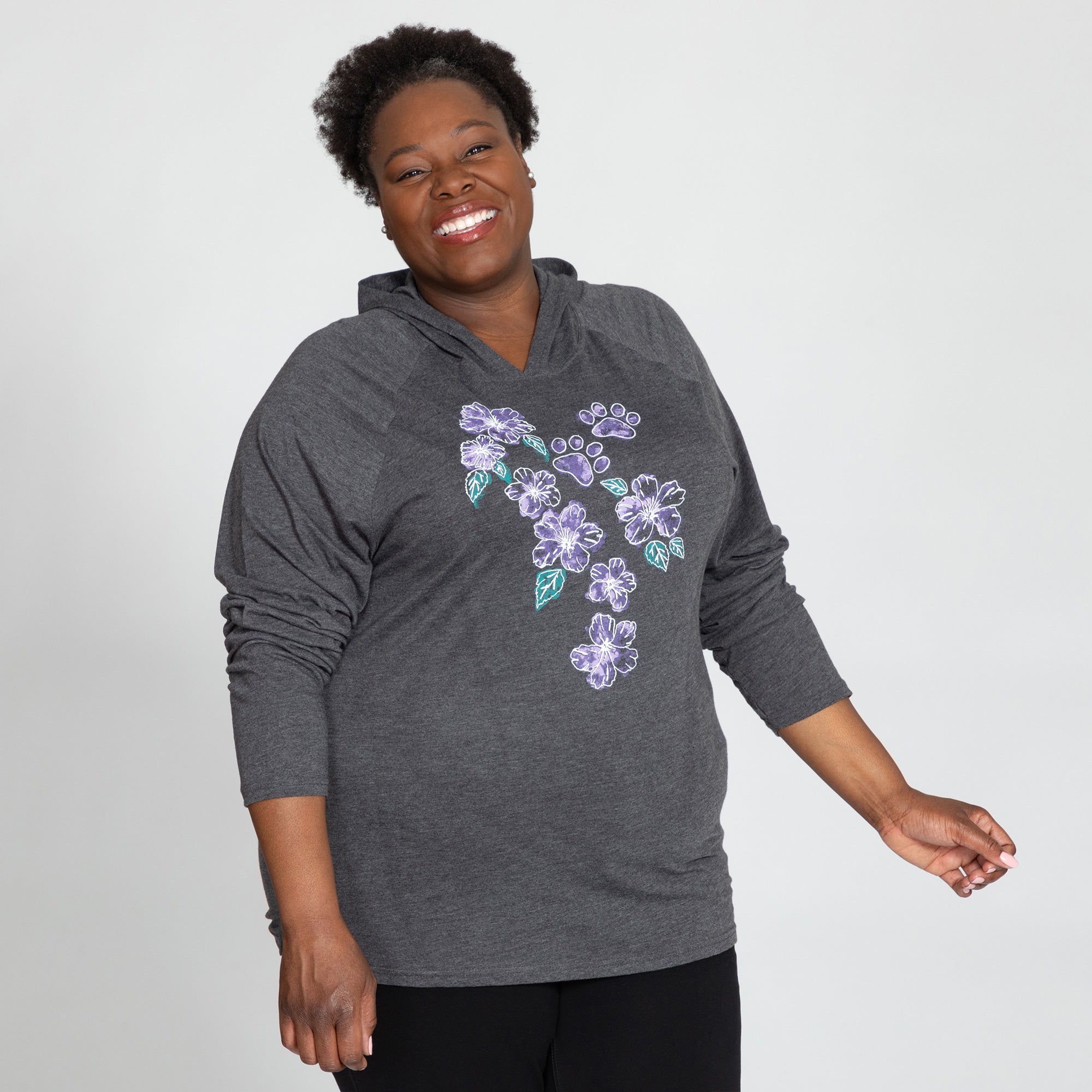 Premium Hibiscus & Paws Hooded Tunic for Women