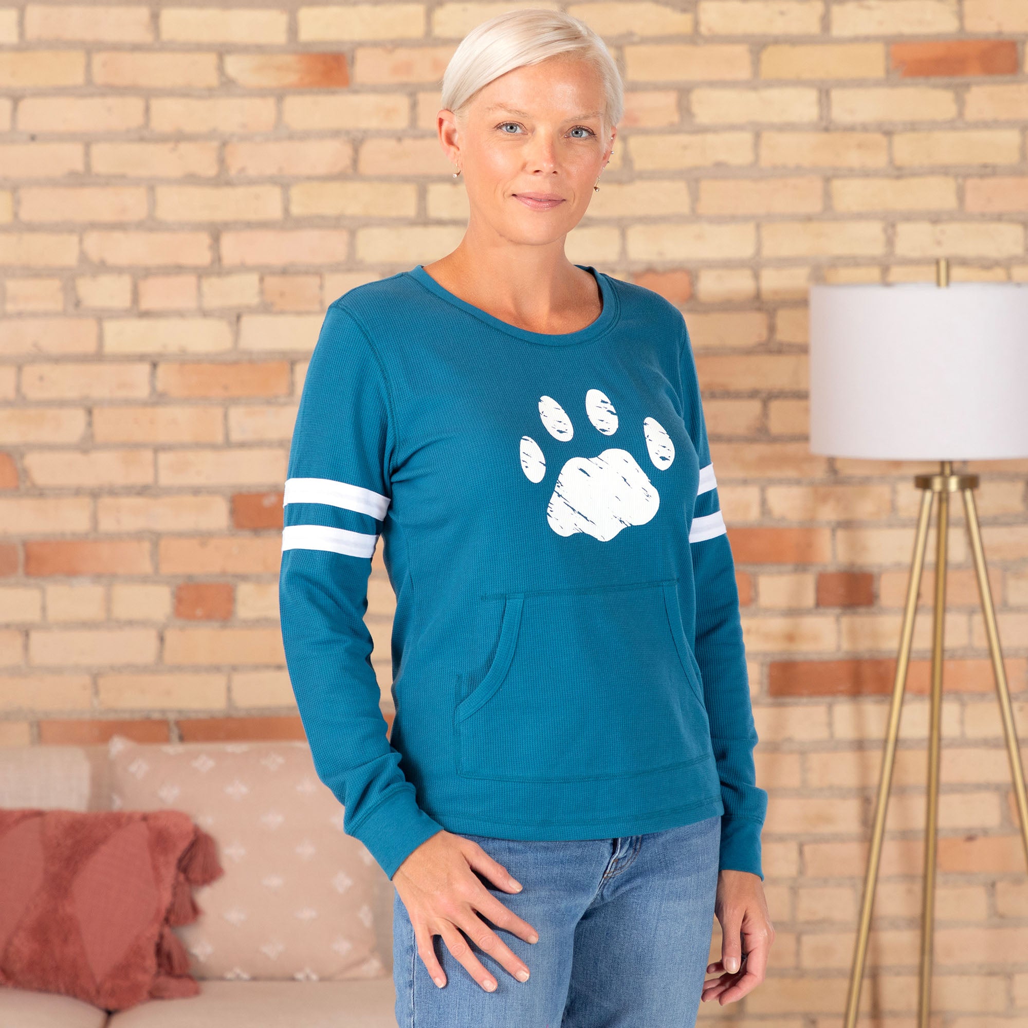 Premium Paw Stripe Thermal Long Sleeve Top - Ultimate Comfort for Pet Lovers