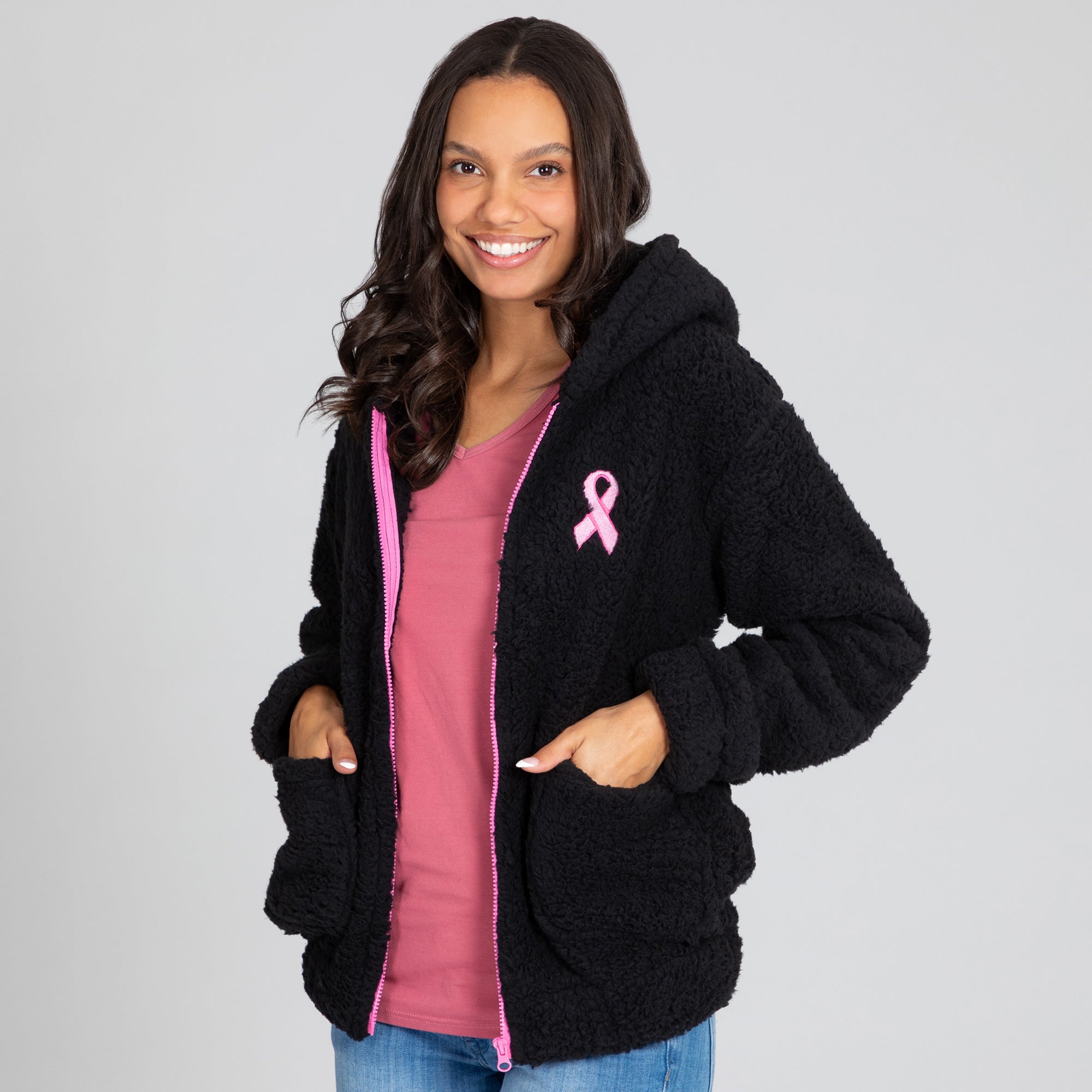 Premium Pink Ribbon Sherpa Fleece Hoodie - Ultimate Comfort & Awareness