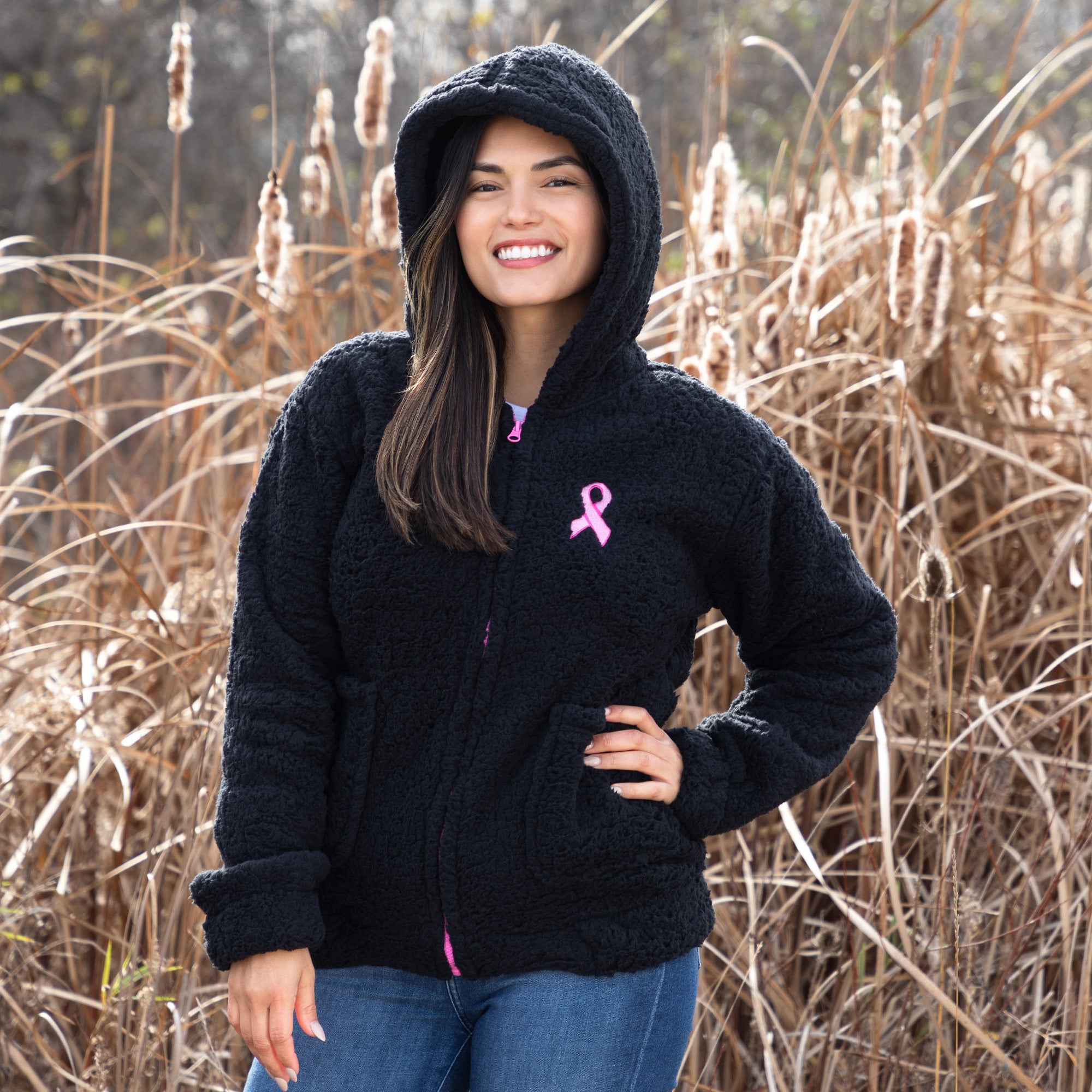 Premium Pink Ribbon Sherpa Fleece Hoodie - Ultimate Comfort & Awareness