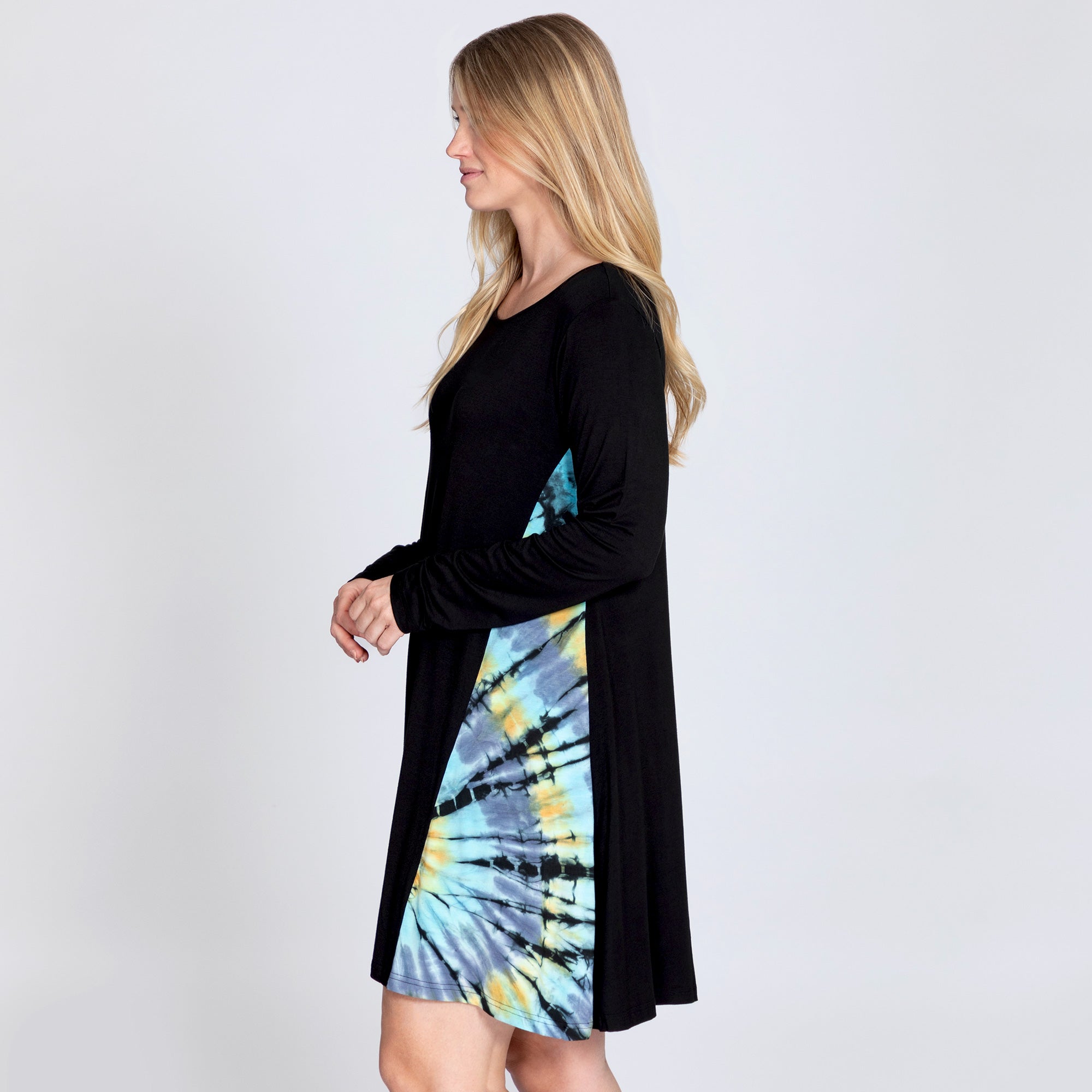 Premium Long Sleeve Tie-Dye Panel Dress - Fair-Trade Elegance